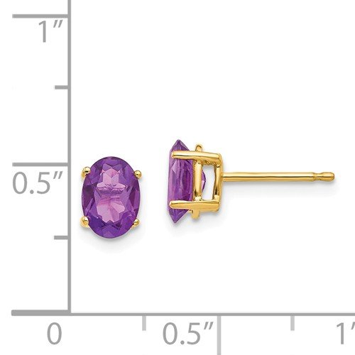 14K Gold Oval Amethyst Stud Earrings for Women - Genuine Purple Gemstone Jewelry Gift for Birthday, Anniversary & Special Occasions
