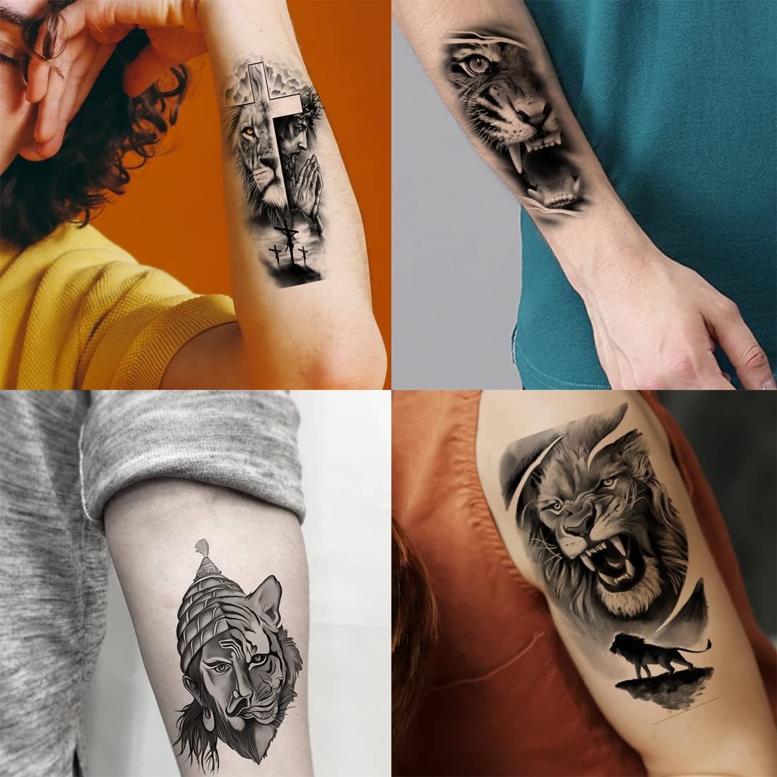Lion Temporary Tattoos for Men & Women - Meaningful 4-Pack Fake Tattoo Stickers (2x4 Inch) | Perfect for Parties, Festivals & Body Art