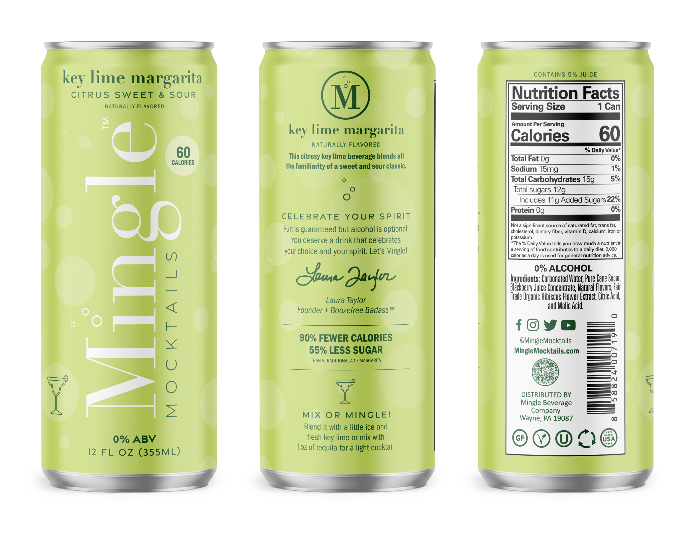 Mingle Mocktails Key Lime Margarita Non-Alcoholic Drink Mix - 24 Pack (6x4 12oz Cartons) - Perfect for Parties, Weddings & Family Gatherings