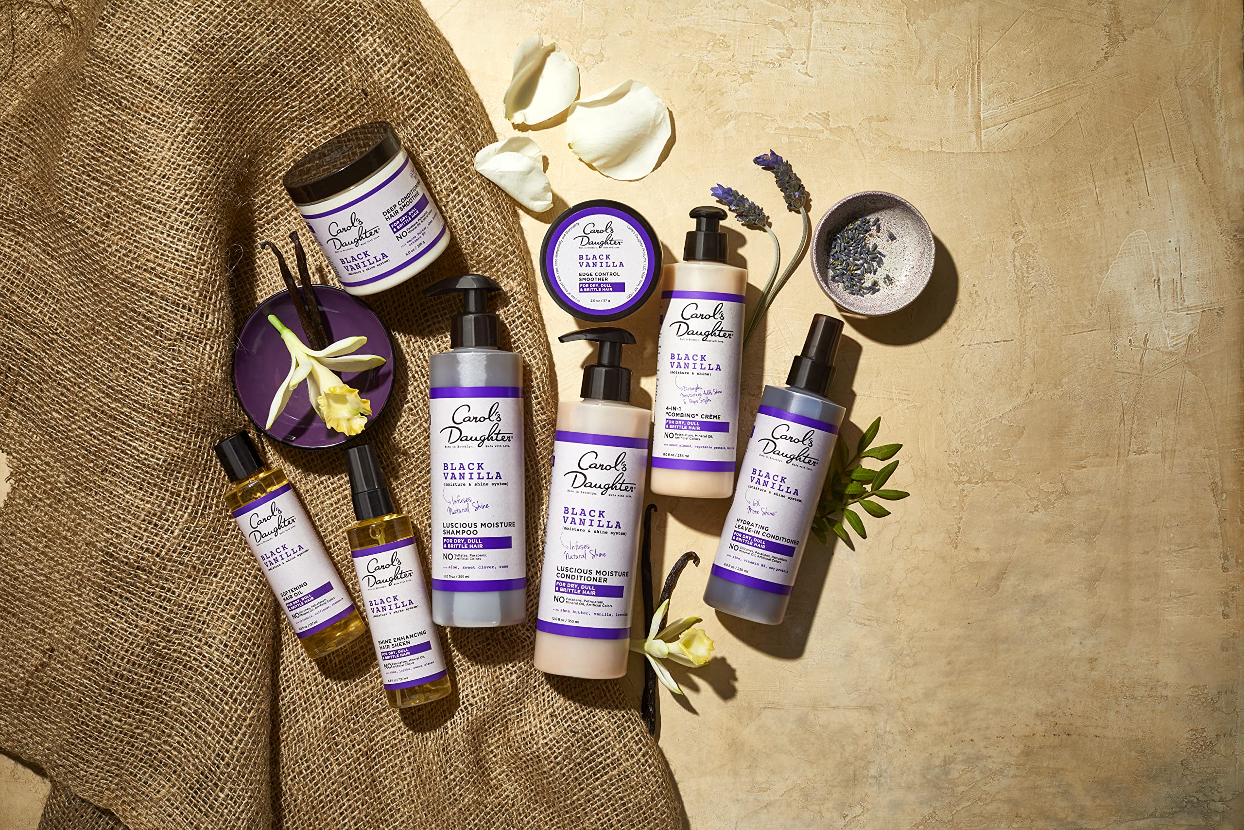 Carol’s Daughter Black Vanilla Sulfate-Free Hair Care Set - Hydrating Shampoo, Conditioner & Leave-In Spray for Dry, Damaged, Natural Curly Hair - Infused with Shea Butter, Aloe & Rosemary - Perfect for Daily Moisturizing & Revitalizing Curls at Home or Salon