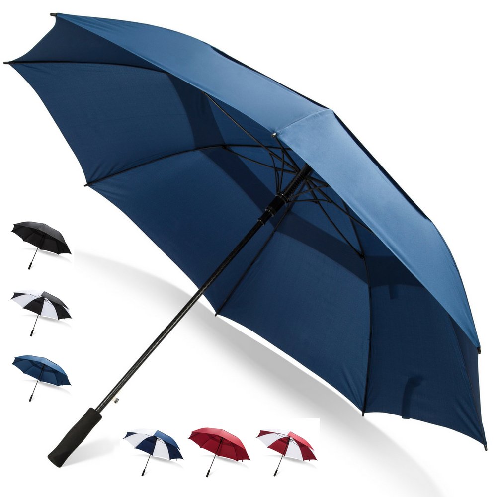 62/68 Inch Automatic Open Golf Umbrella - Extra Large Windproof Waterproof Double Canopy with Vented Design for Golf, Beach, Outdoor & Travel Use