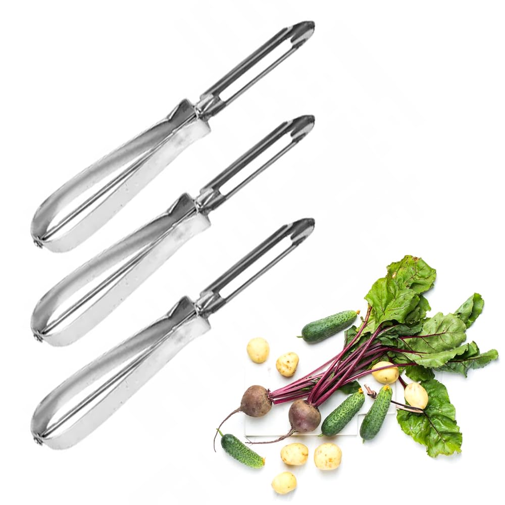 3 Pack Stainless Steel Vegetable Peelers - Ultra Sharp Razor Blade for Potatoes, Apples, Carrots & More - Ergonomic Comfort Grip - Perfect for Kitchen, Camping & Meal Prep