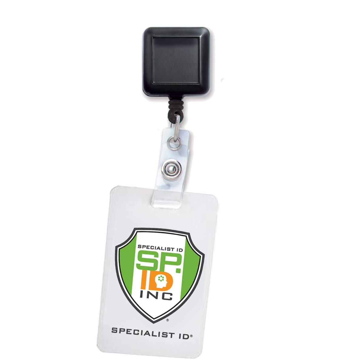 100 Pack Heavy Duty Retractable Badge Reels - Square ID Card Holder with Non-Swivel Pinch Clip & Clear Vinyl Strap - Durable Nylon Cord for Access Cards, Keys, Lanyards - Perfect for Office, Hospital, Security, Conventions (Black)