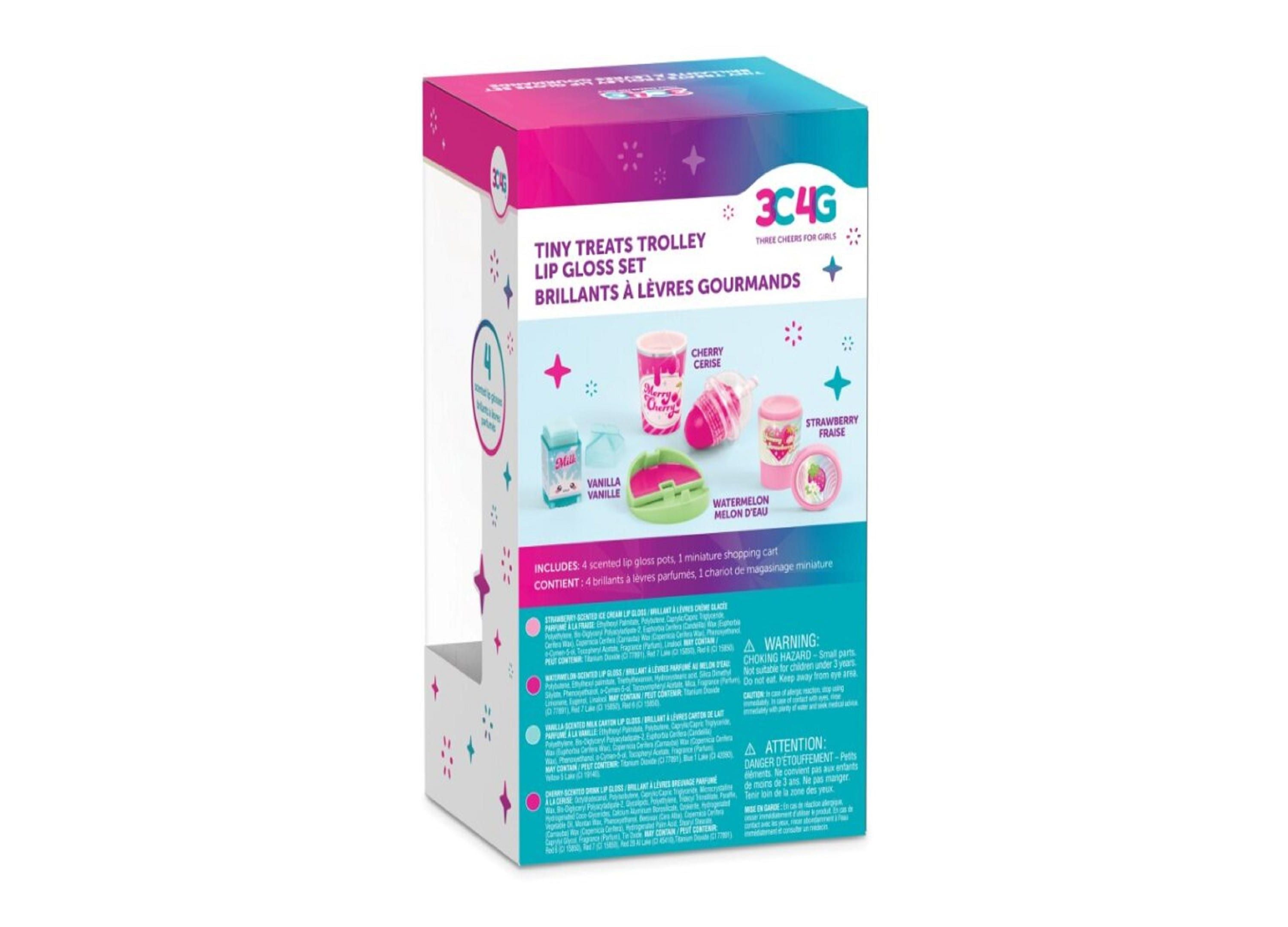 3C4G Tiny Treats Trolley Scented Lip Gloss Set - 12 Flavors Non-Sticky Lip Gloss for Kids & Teens Ages 8-12 - Perfect for Birthday Gifts, Party Favors & School Supplies