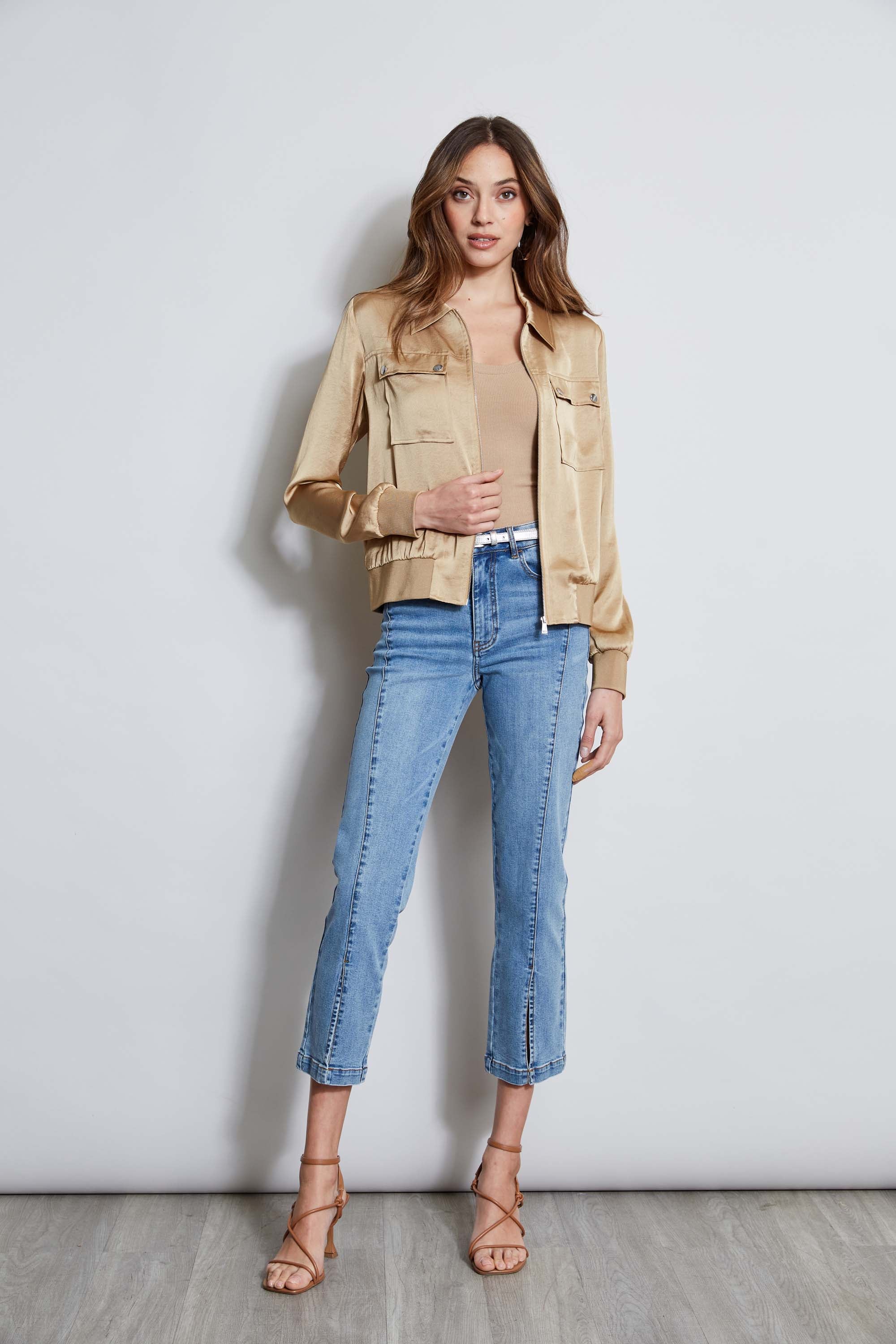 Women's Satin Utility Pocket Jacket - Stylish & Functional Outerwear for Work, Travel & Everyday Wear