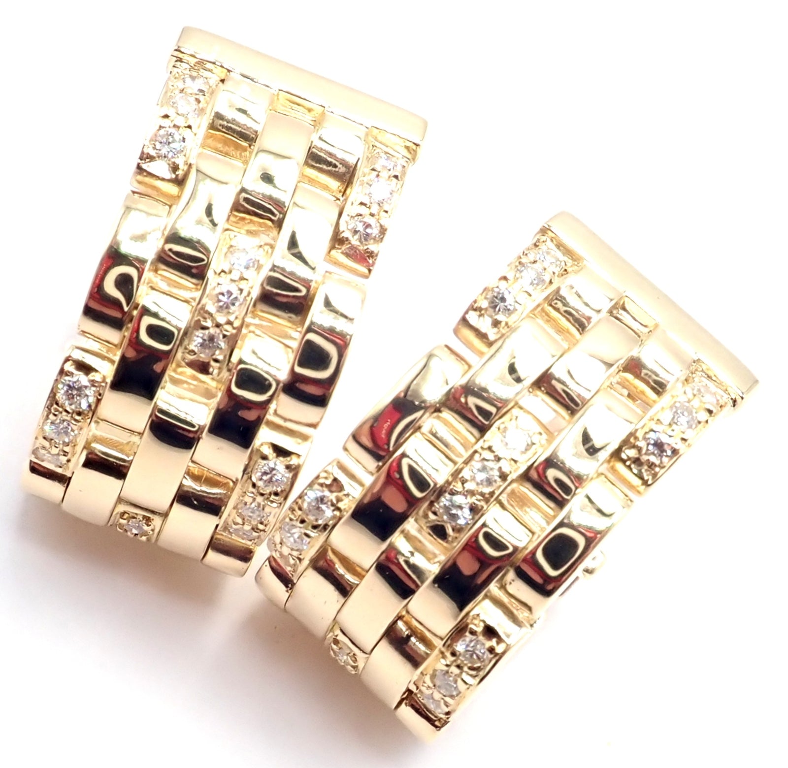 Authentic Cartier Maillon Panthere 18K Gold Diamond Five Row Link Earrings - Luxury Jewelry for Women, Perfect for Parties, Weddings & Special Occasions