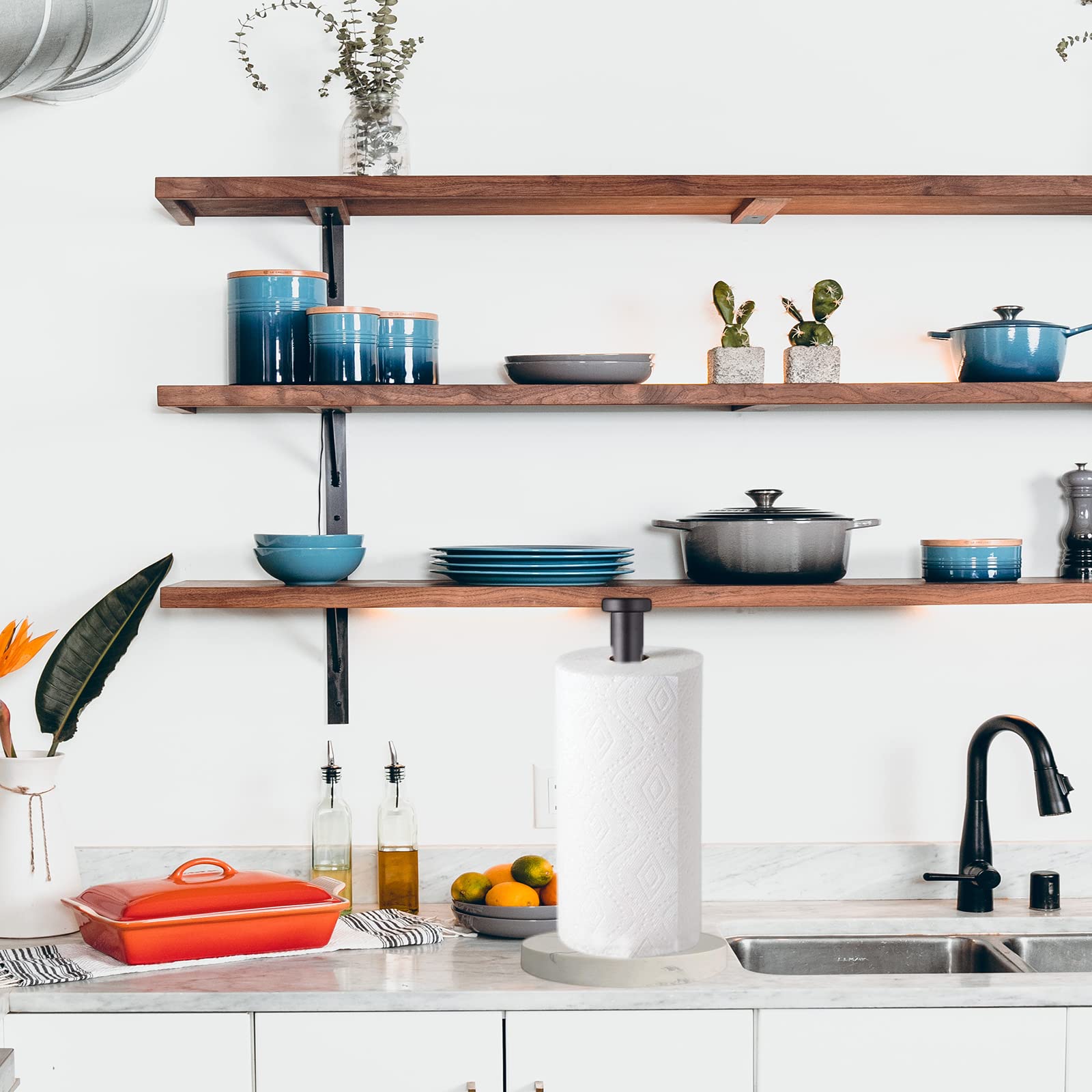 Sturdy Marble Paper Towel Holder for Kitchen & Bathroom - One-Handed Operation with Weighted Base - Countertop & Standing Design (Black) - Perfect for Easy Cleaning, Cooking, and Home Organization