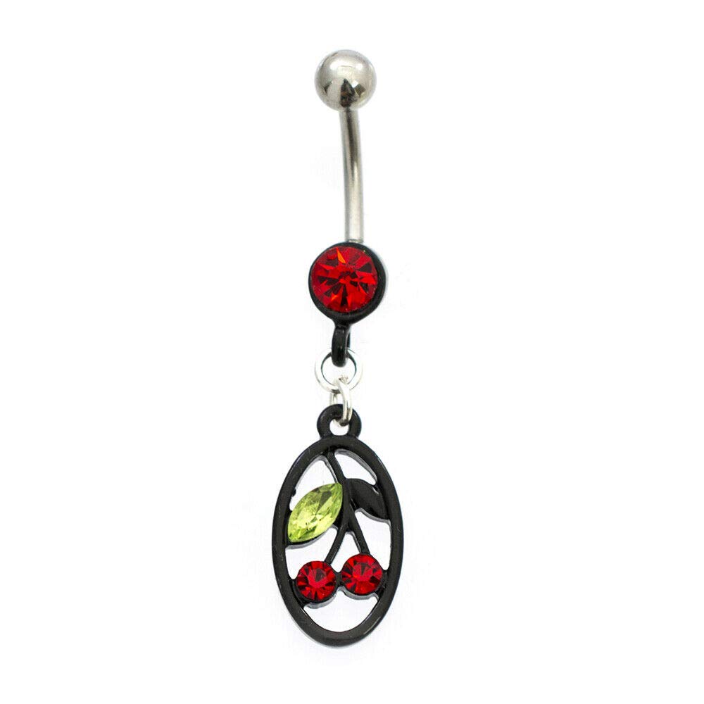 3-Pack Cherry & Cubic Zirconia Navel Rings - 14G Belly Button Rings for Women - Perfect for Parties, Beach Wear & Body Jewelry Collection