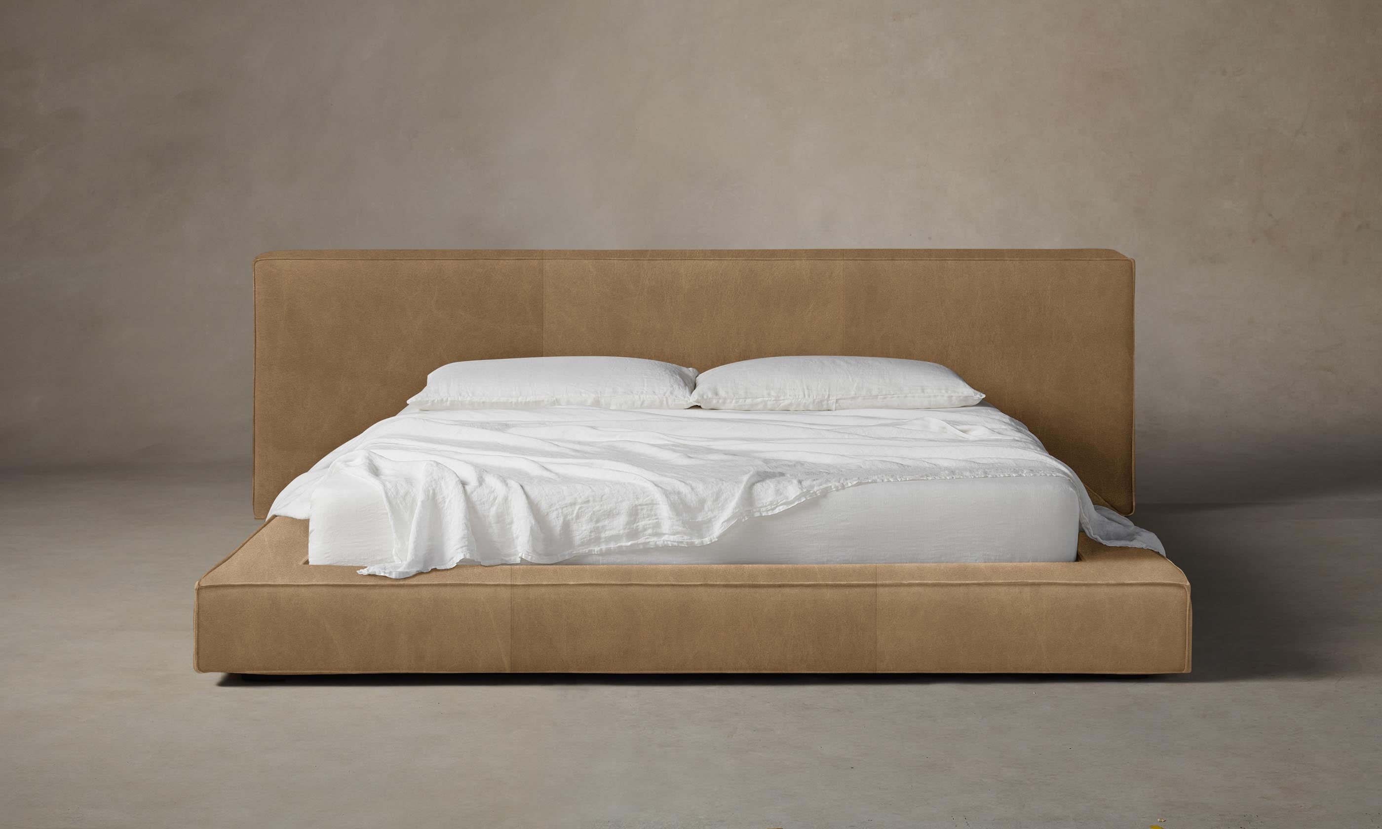 Premium The Eldridge Bed in Tuscan Leather Camel - Luxurious Leather Bed Frame for Master Bedroom & Guest Room Elegance