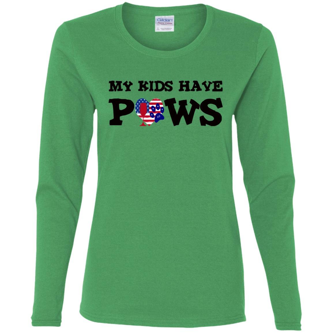My Kids Have Paws Women's Cotton Long Sleeve T-Shirt - Funny Dog Mom Gift for Pet Lovers - Perfect for Casual Wear, Dog Parks & Pet Owner Events