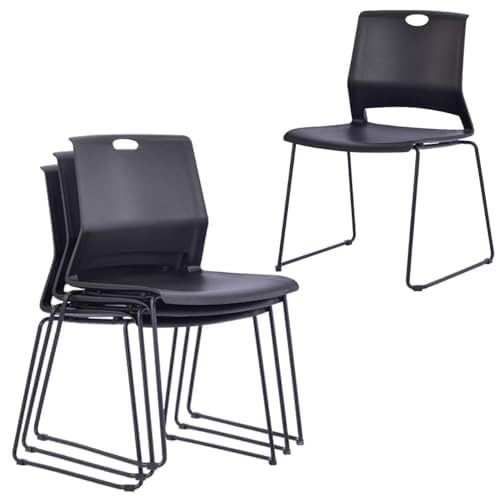 4 Stackable Black Plastic Chairs with Durable Metal Frame - Heavy Duty Church, Restaurant & Conference Chairs Set - Perfect for Dining Rooms, Meetings, Break Rooms & Lobby Seating