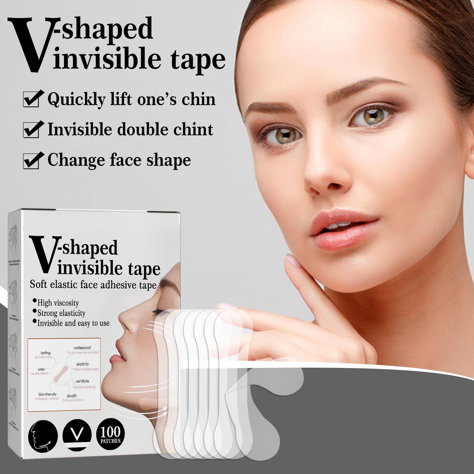 100 Pcs Invisible Face Lift Tape - V-Shape Lifting, Anti-Wrinkle, Neck & Eye Tightening for Double Chin & Jowls | Makeup Lifter Tape for Instant Contouring & Youthful Look | Perfect for Weddings, Photos & Daily Beauty Routine
