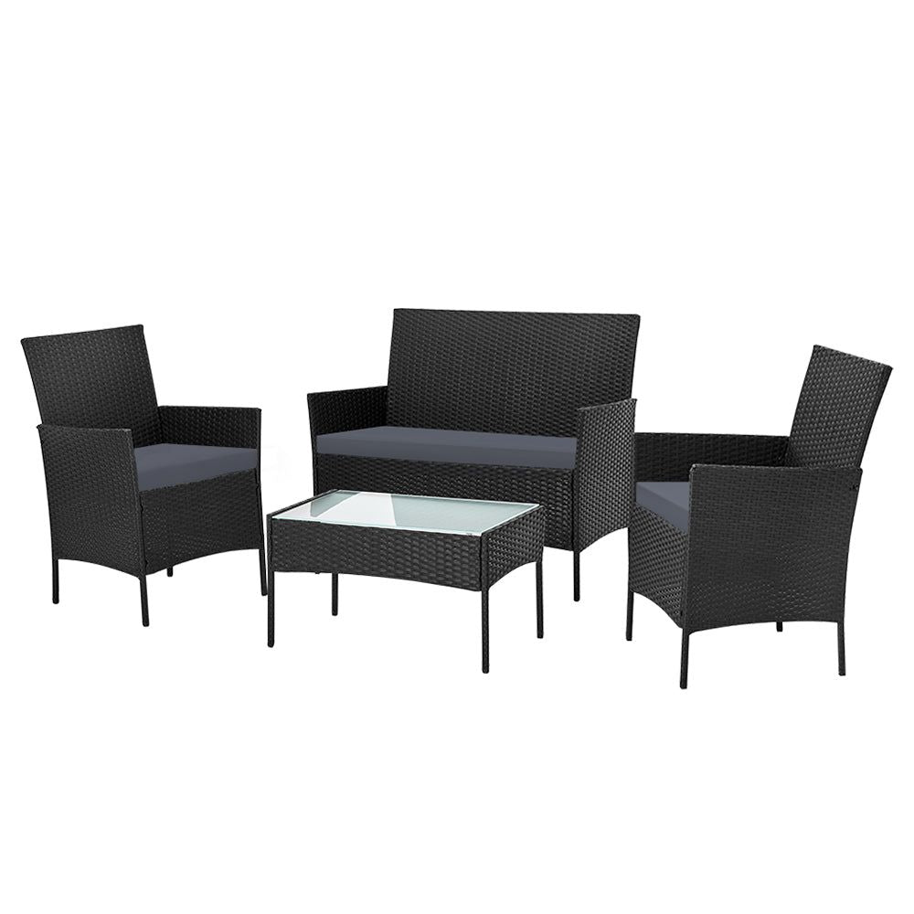 Gardeon 4-Piece Outdoor Patio Furniture Set - All-Weather Wicker Lounge & Dining Chairs with Table - Perfect for Backyard, Garden, Poolside Relaxation and Entertaining