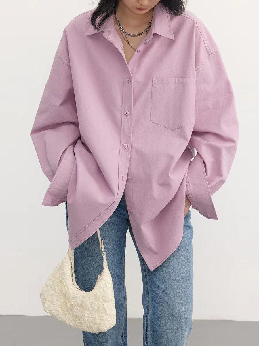 Lovevop Women's Casual Loose Fit Pink Shirt Top - Soft Comfortable Blouse for Everyday Wear, Work Office & Spring Outfits