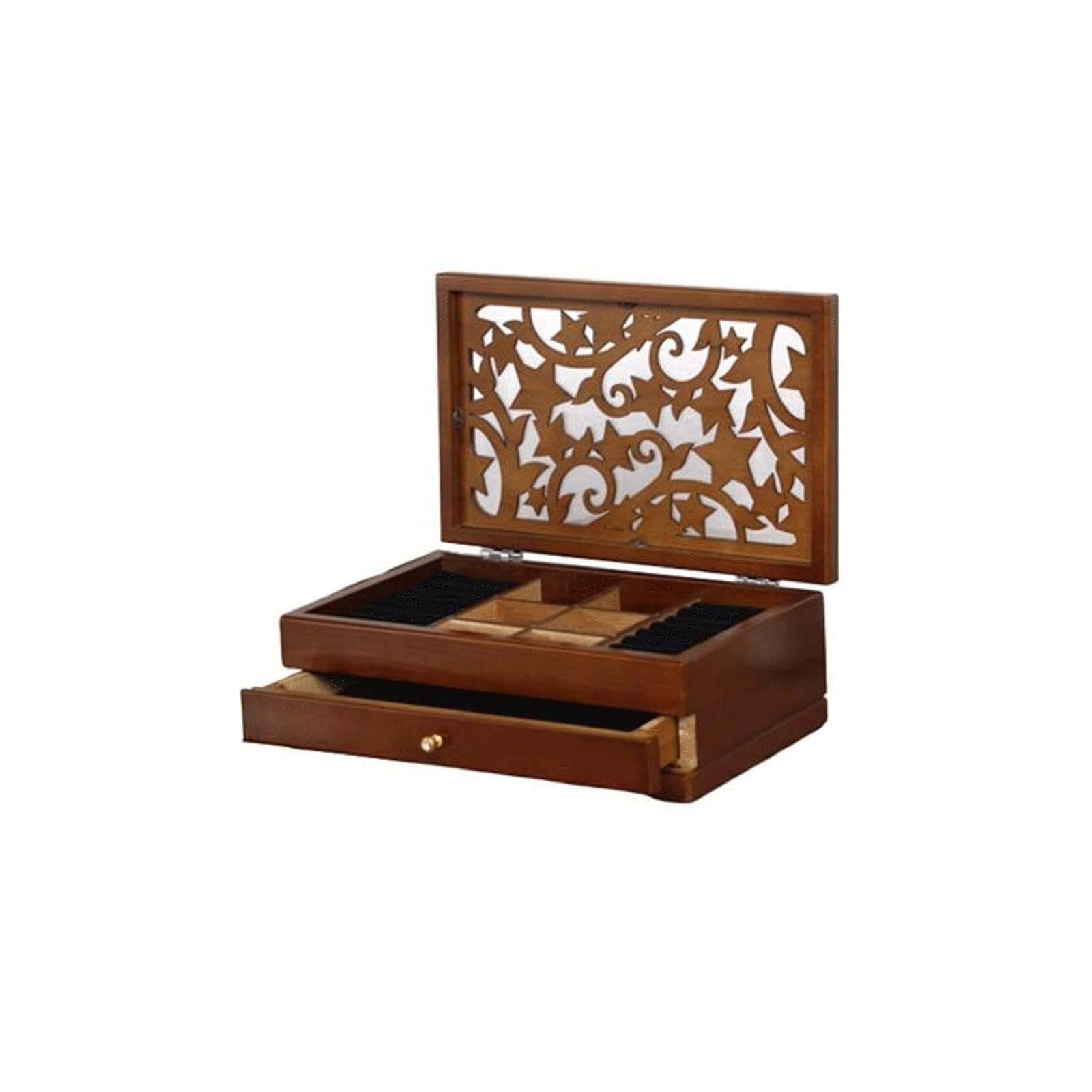 Vintage Wooden Jewelry Box Organizer - 2/4 Layer Retro Drawer Ring Earring Storage Case with Lock, Makeup & Accessory Organizer (Brown, Small) - Perfect for Bedroom Vanity, Travel & Gift Giving