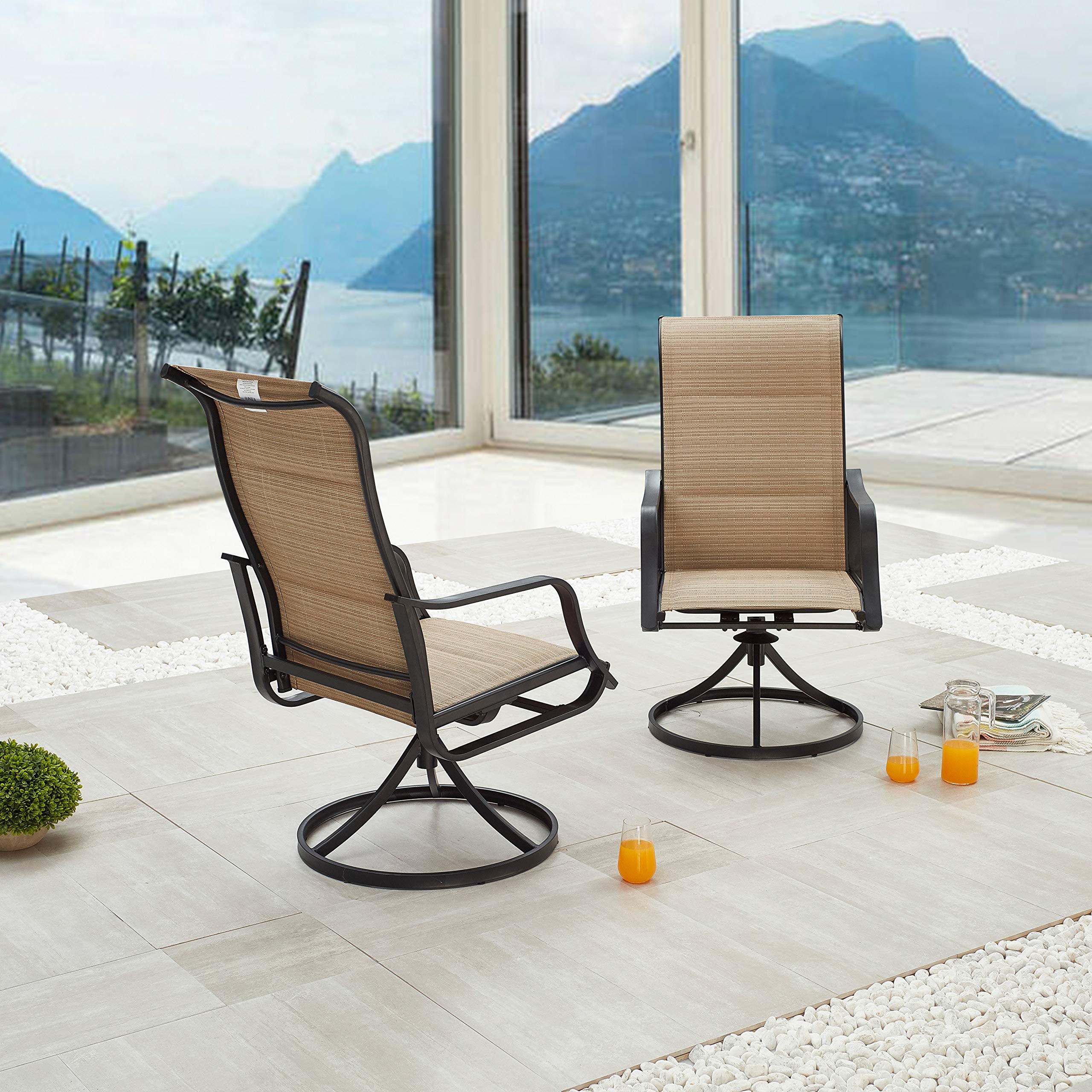LOKATSE HOME 6-Piece Patio Dining Swivel Chair Set - Outdoor Bistro Furniture for Backyard, Deck, Garden, Porch & Yard - Weather-Resistant Beige Chairs for Relaxing & Entertaining Guests