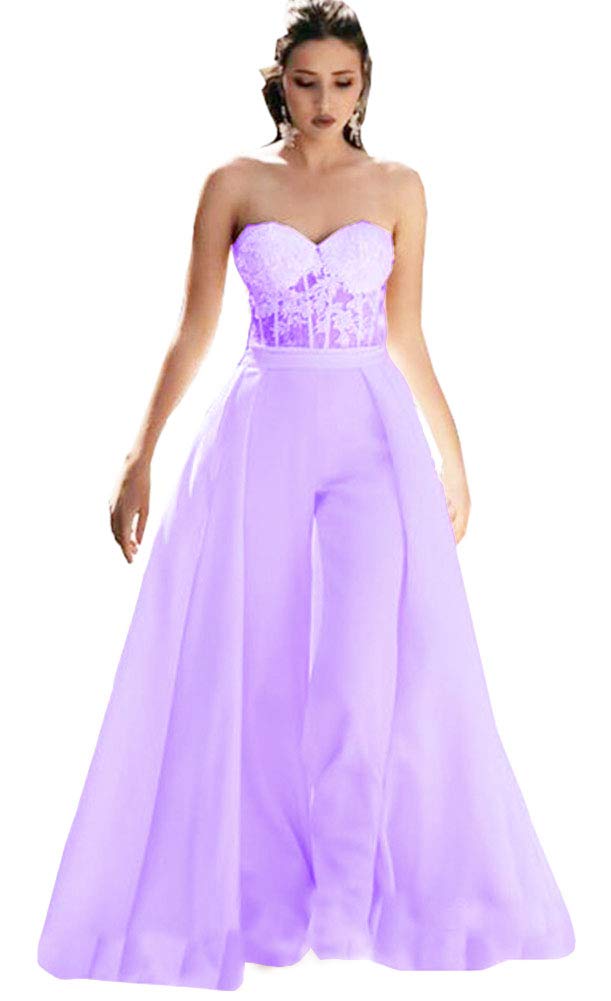 Honeydress Women's Strapless Sweetheart Jumpsuit Prom Dress with Waist Cloak Pants - Lavender Wedding Guest Outfit for Bridal Shower, Cocktail Party & Formal Events