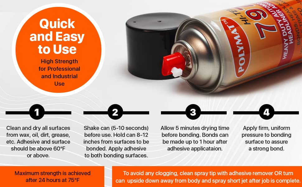 QTY 12 Polymat 797 High-Temperature RV Camper Spray Adhesive - Heat & Water Resistant Glue for RV Repairs, Automotive Upholstery & Marine Applications