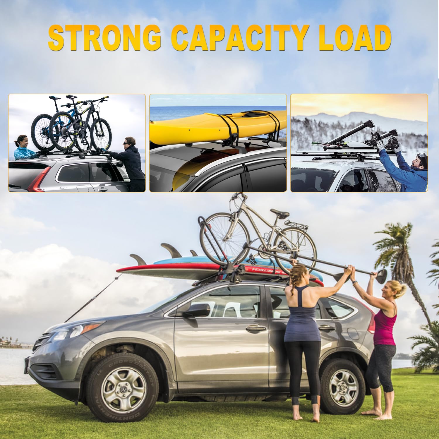 OCPTY Upright Bike Rack for Cars, SUVs, Trucks & Vans - Heavy Duty Roof Mount Bike Carrier (Set of 1) - Perfect for Road Trips, Camping & Outdoor Adventures