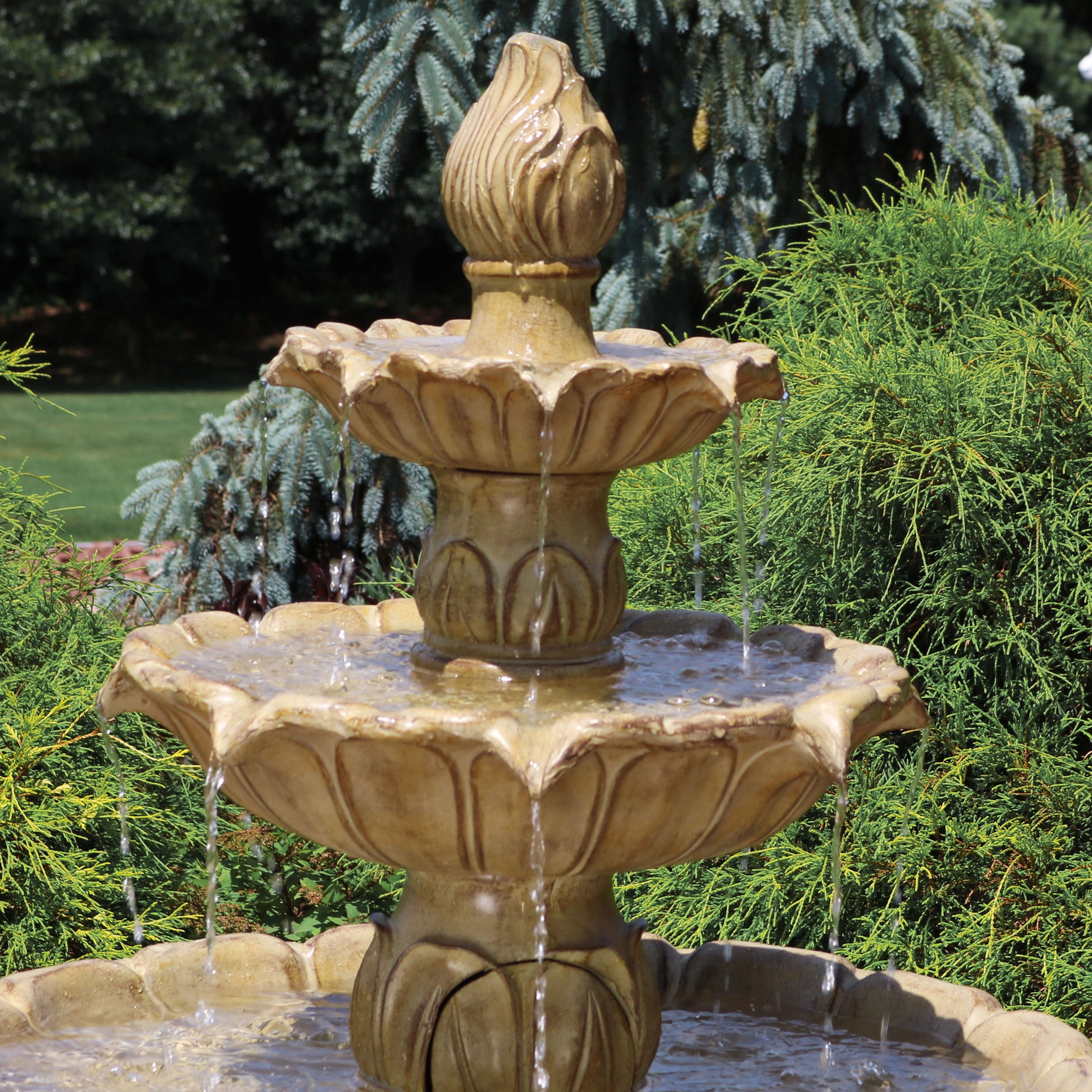 Sunnydaze Classic Tulip 3-Tier Outdoor Water Fountain for Garden, Patio, and Backyard Decor - Relaxing Water Feature with Soothing Sounds