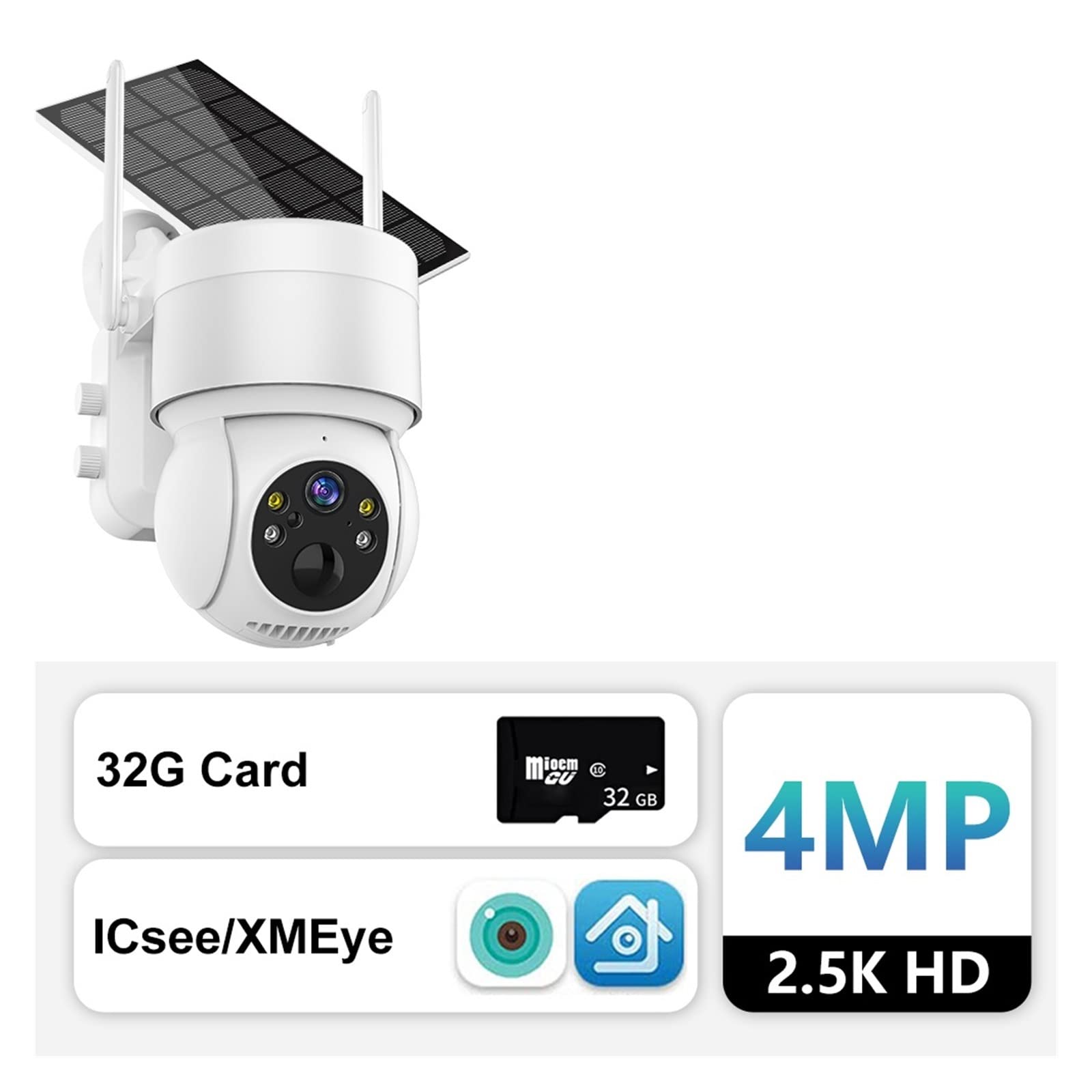 SilteD 4MP Solar Security Camera Outdoor - Wireless WiFi Surveillance IP Camera with Solar Panel, PIR Human Detection, 7800mAh Rechargeable Battery (White, Includes 32GB Card) - Perfect for Home, Yard, and Business Outdoor Monitoring