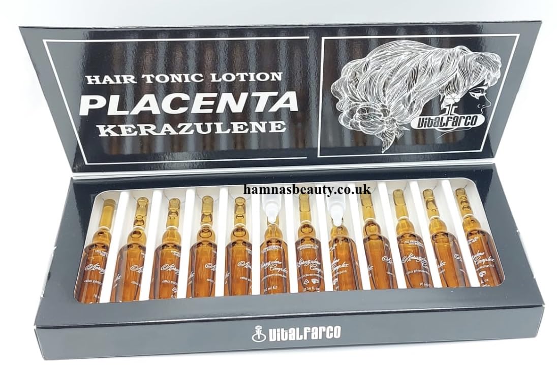 Kerazulene Placenta Hair Growth Treatment 10 Pcs - Black | Anti Hair Loss & Scalp Care | Perfect for Thinning Hair & Damaged Scalp Recovery