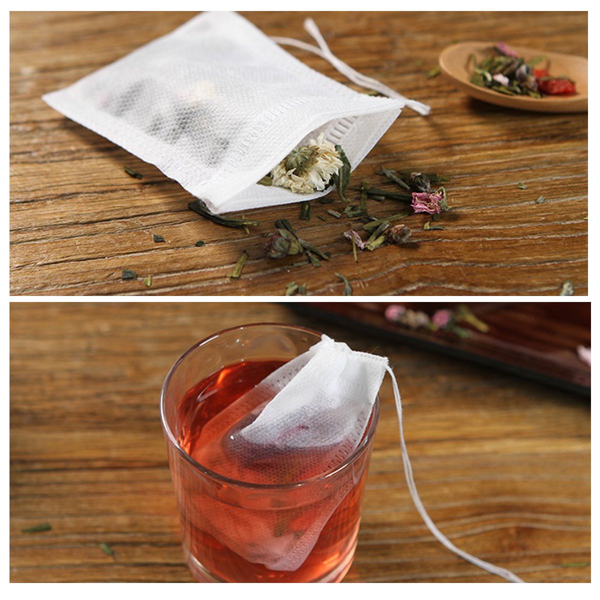 CHICTRY 200-Pack Disposable Tea Filter Bags - Empty Cotton Drawstring Tea Infuser Pouches for Loose Leaf Tea, Herbal Powder & Coffee | DIY Scented Tea, Home Brewing & Office Use