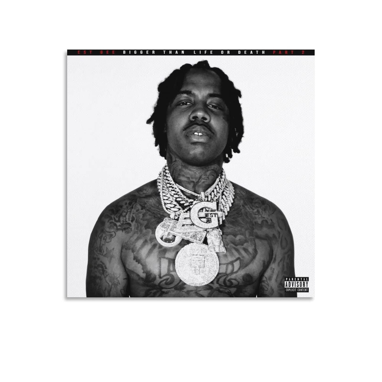 EST Gee Bigger Than Life Or Death Pt. 2 Canvas Wall Art - 12x12 Inch (30x30cm) Unframed Poster, Modern Home Decor for Living Room & Bedroom - Perfect for Music Lovers & Hip-Hop Fans