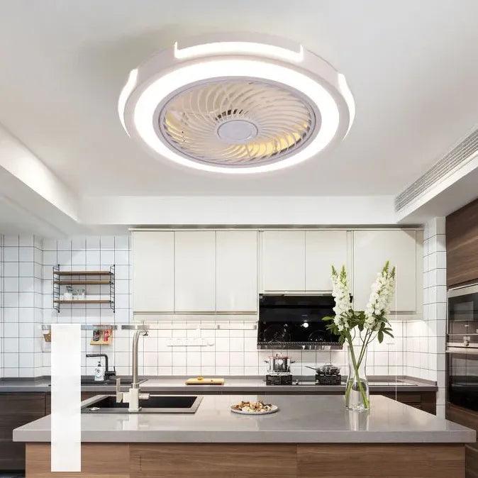 LED White Kitchen Ceiling Fan Light with Ring Design - Perfect for Modern Kitchens, Dining Rooms, and Home Decor