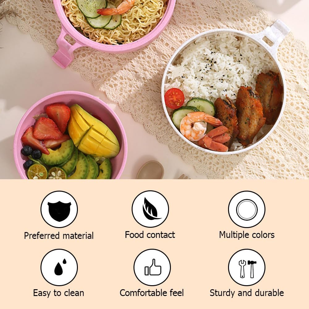 Microwave Ramen Bowl with Strainer & Utensils - Portable Noodle Cooker for Soup, Salad - Blue