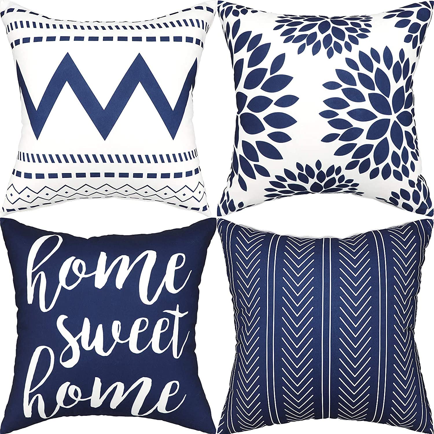 Gusgopo 18x18 Inch Set of 4 Geometric Throw Pillow Covers - Modern Square Outdoor Decorative Cushion Cases for Sofa, Couch, Bedroom & Car - Blue Home Decor Accent Pillows for Living Room, Patio & Dorm