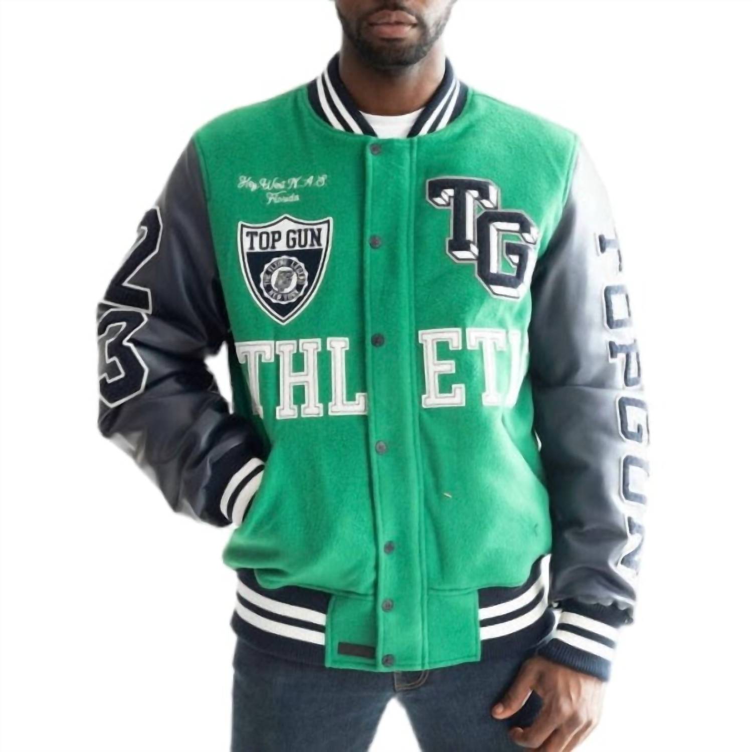 Athletic Division Varsity Jacket - Green/Navy Color Block Style - Perfect for School Sports, Casual Wear & Vintage Fashion Outfits