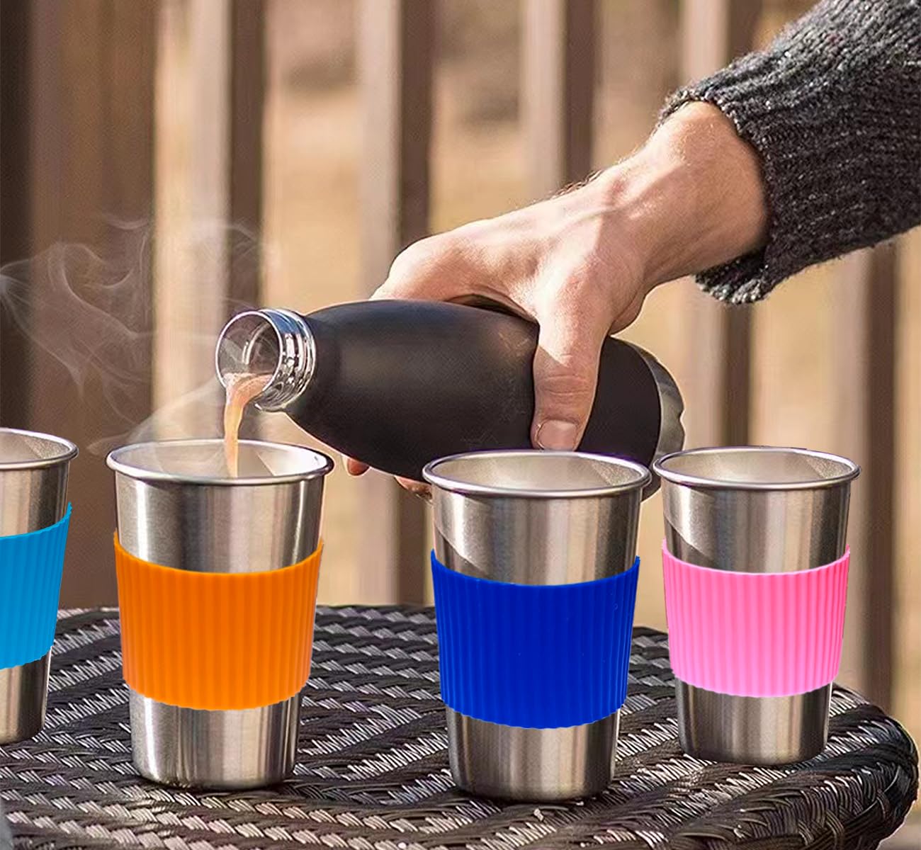 NAVACAL 4 Pack 500ml Stainless Steel Cups with Lids and Straws - Reusable, Leakproof, BPA Free, Unbreakable Metal Tumbler for Coffee, Beer, Smoothies - Perfect for Camping, Travel, Office and Outdoor Activities