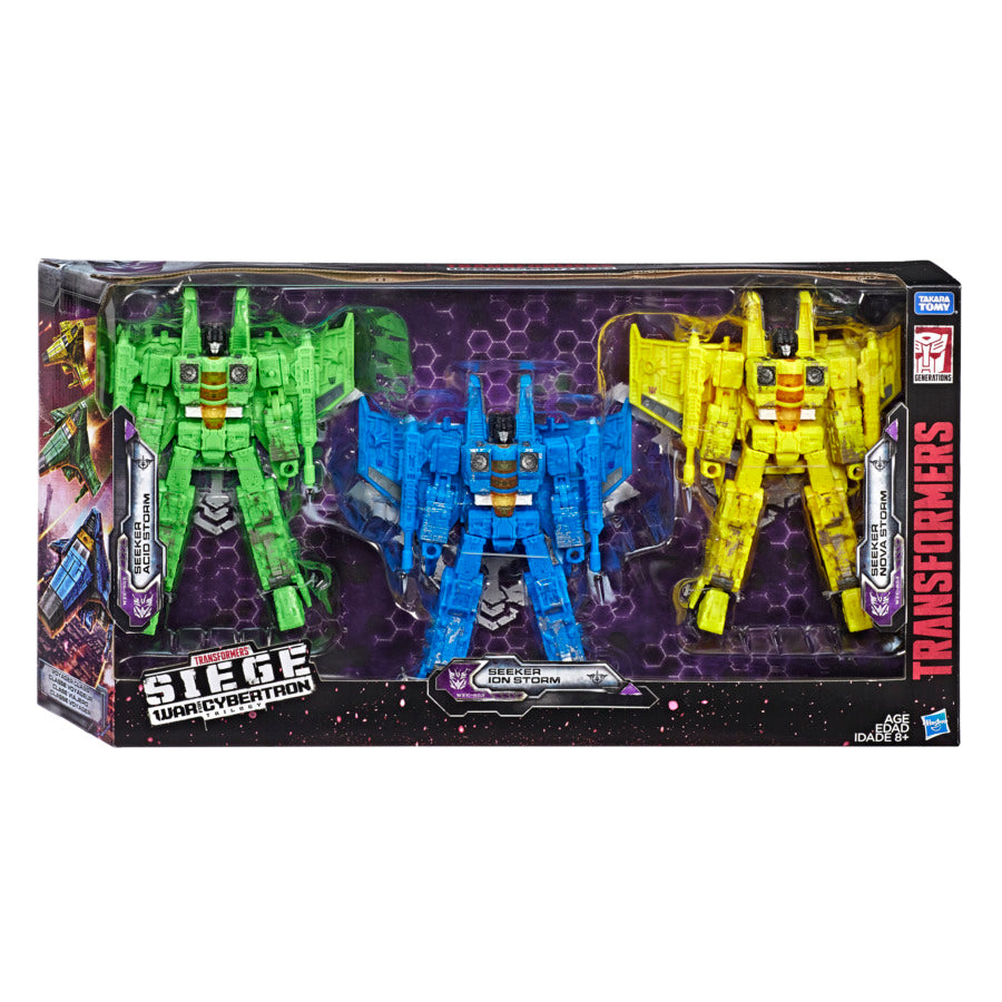 Transformers: War for Cybertron Siege Seekers 7-Figure Action Figure Set (Ion Storm, Acid Storm, Nova Storm) - Collectible Robot Toys for Display & Battle Scenes
