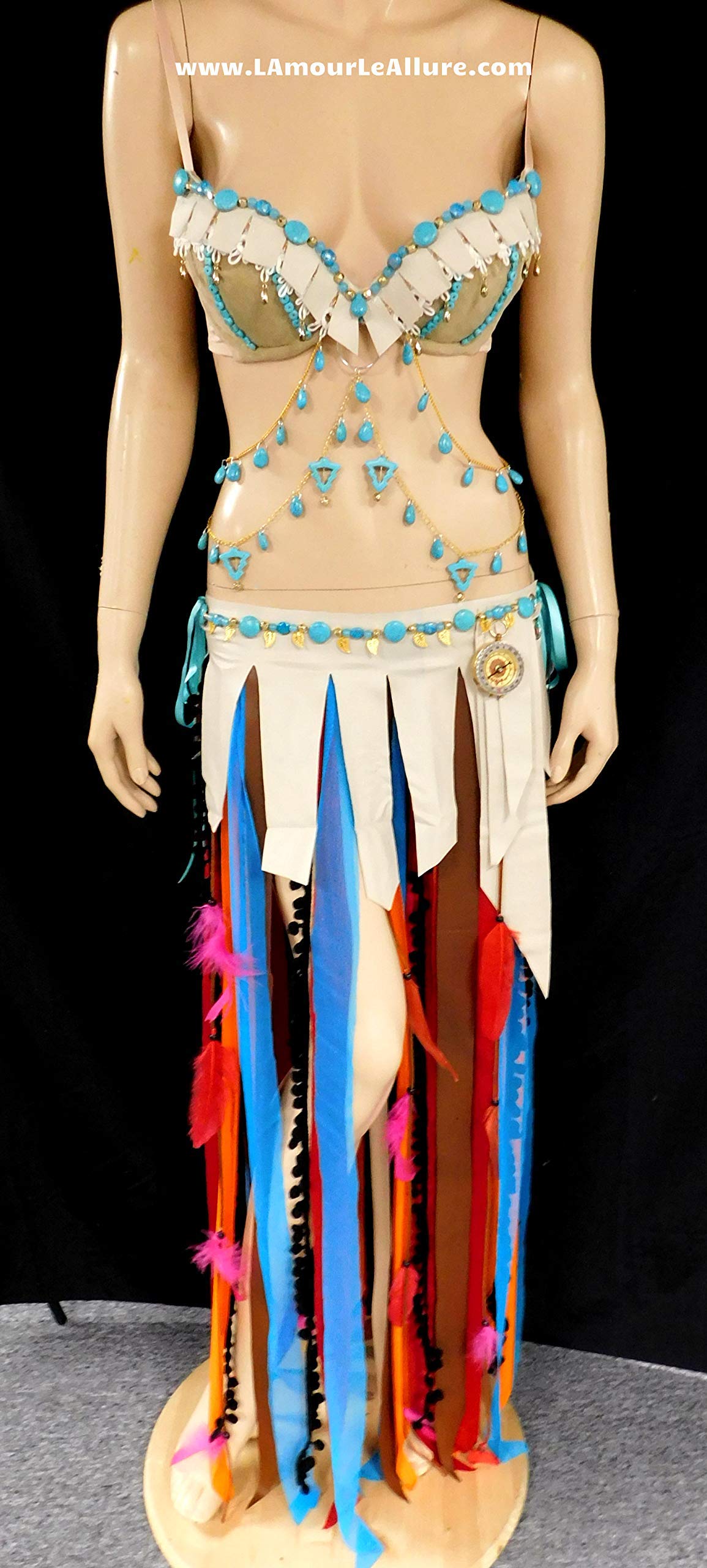 Princess Pocahontas Native American Indian Bra & Belly Dance Skirt Set - Tribal Costume for Halloween, Cosplay, Rave Parties & Dance Performances
