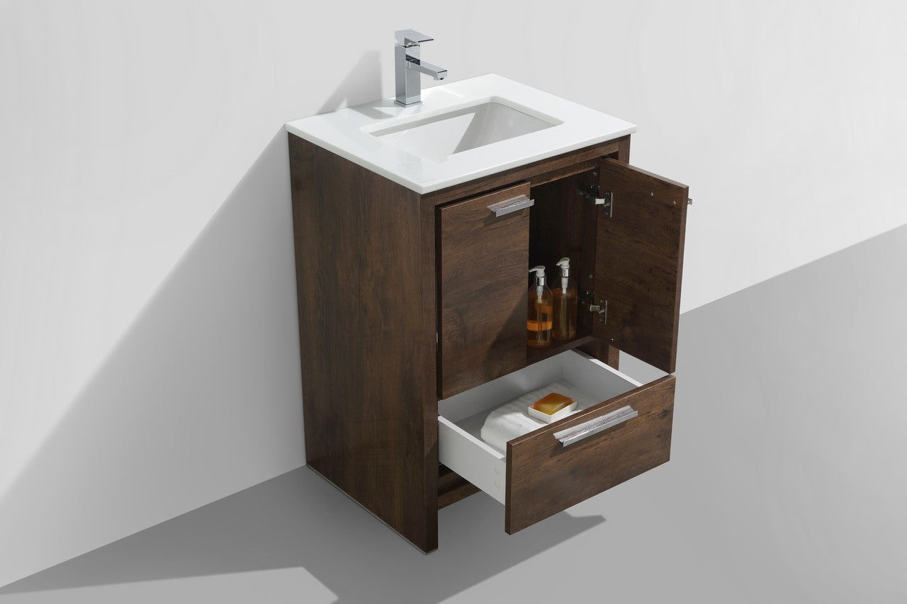 Modern Rosewood Bathroom Vanity with Quartz Countertop - Floor Standing Contemporary Vanity for Master Bath, Guest Bath & Powder Room