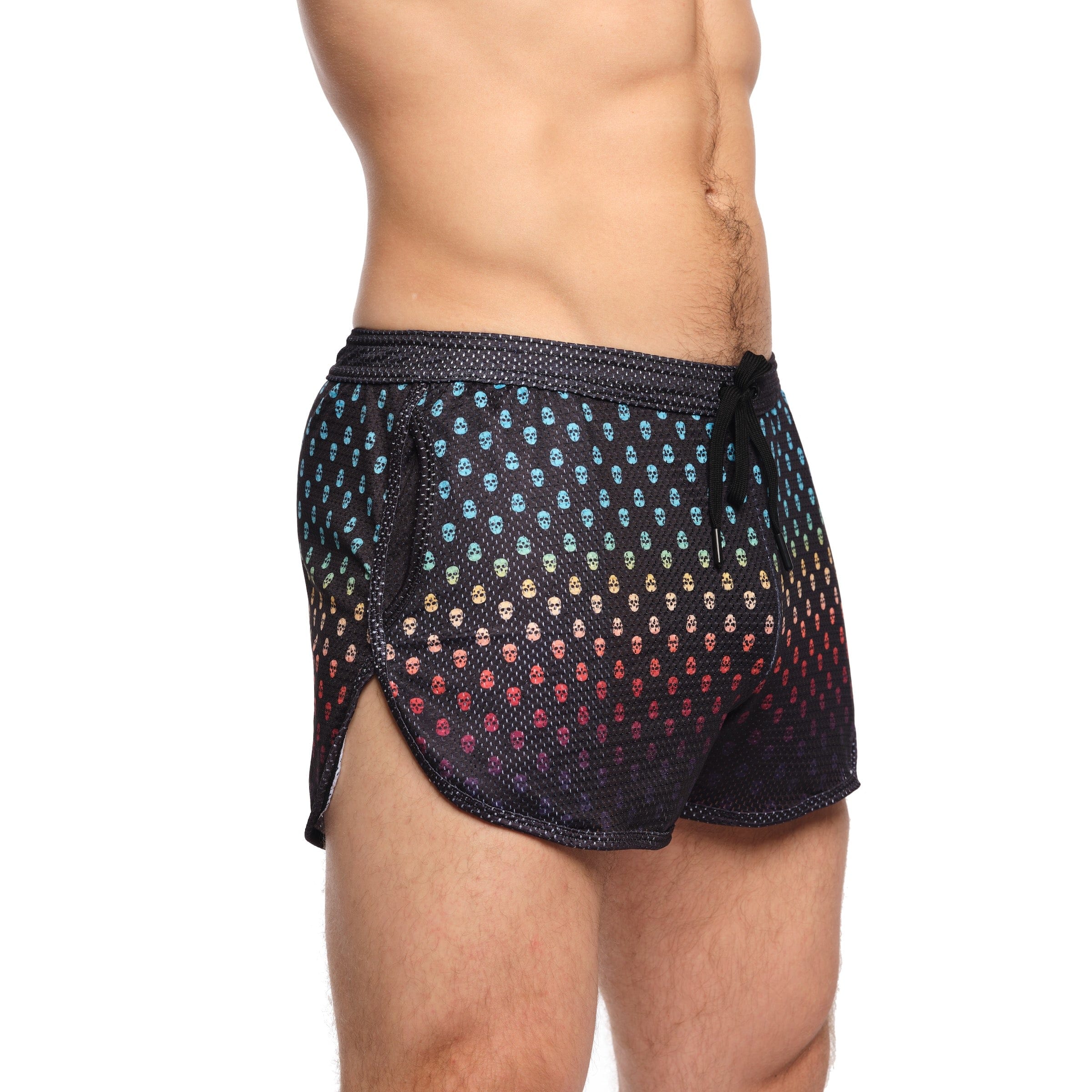Gothic Ombre Skull Mesh Shorts - Trendy Black & Red Gradient Design for Women | Perfect for Halloween Costumes, Rave Outfits & Streetwear Fashion