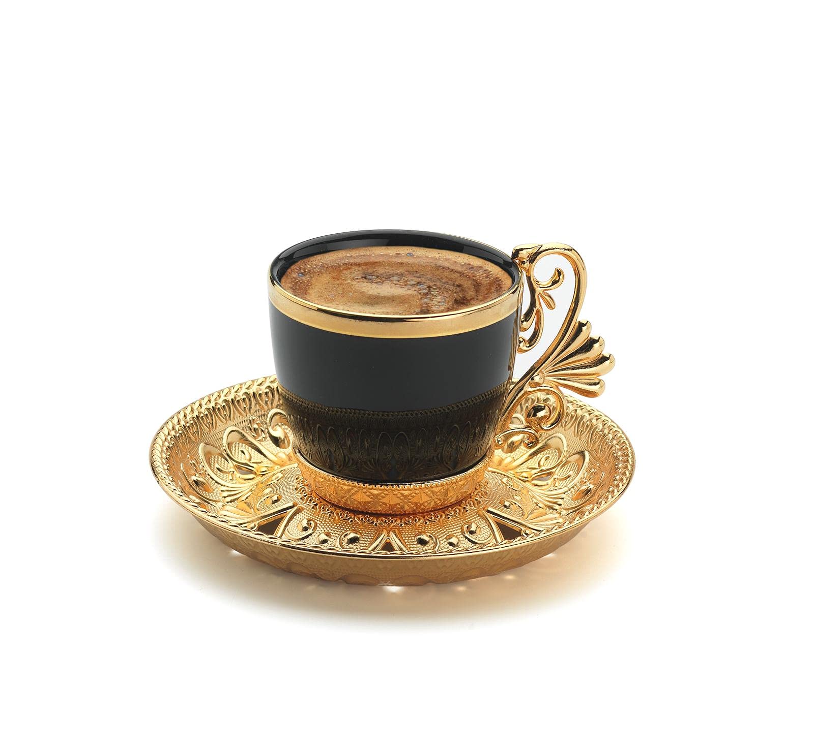 Premium Espresso Coffee Cups Set - 6-Piece Turkish Arabic Greek Coffee Set for Women & Men, Elegant Black & Gold Luxury Coffee Cups, Perfect for Home, Office, Wedding Gifts & Entertaining Guests
