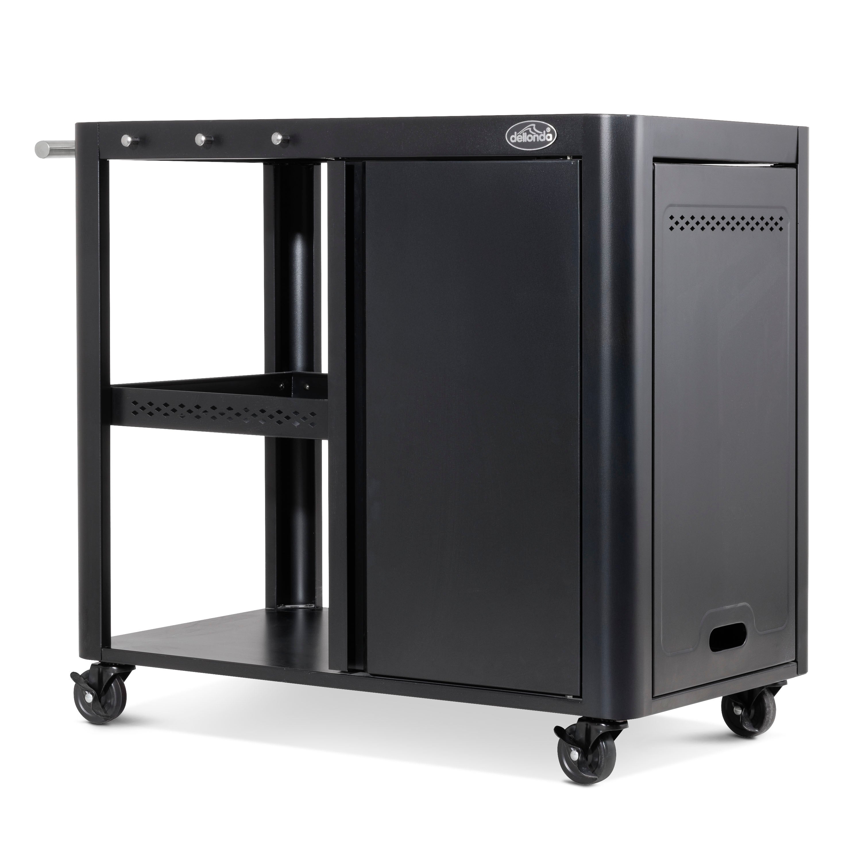 Premium BBQ Grill Cart with Storage Cabinet, Extendable Side Table & Utensil Hooks - Heavy Duty Outdoor Cooking Station for Patio, Backyard & Camping - Black (Model DG282)