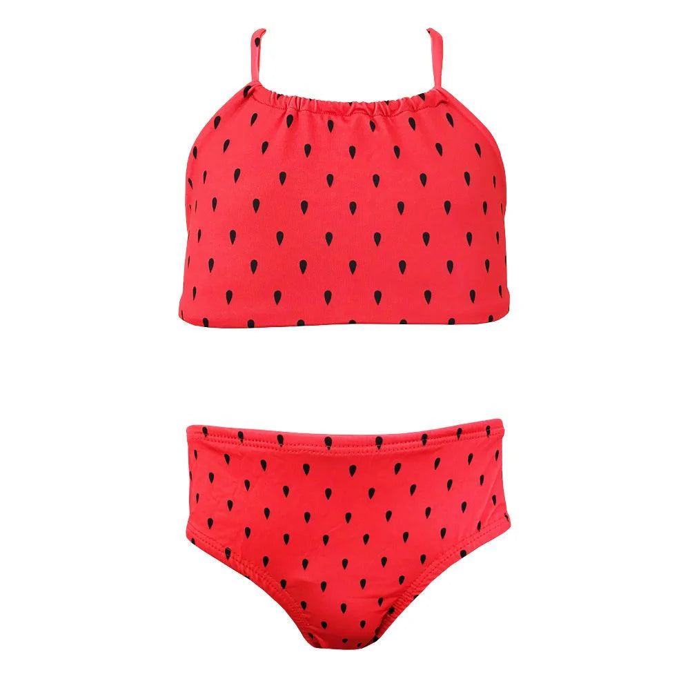 Red Watermelon Print Girls Two Piece Swimwear Set - Cute Bikini for Beach, Pool & Summer Vacation