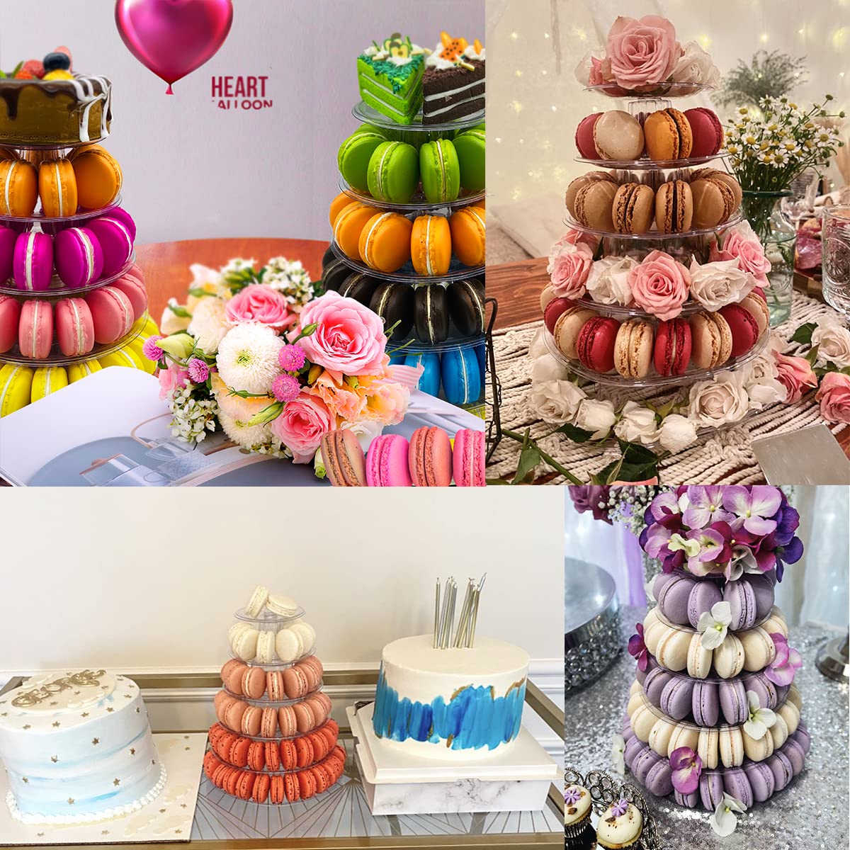 6-Tier Macaron Tower Stand for Wedding, Birthday Party - Plastic Display Stand for Cupcakes, Cakes, Desserts | Perfect for Wedding Receptions, Baby Showers, Bridal Showers & Dessert Tables