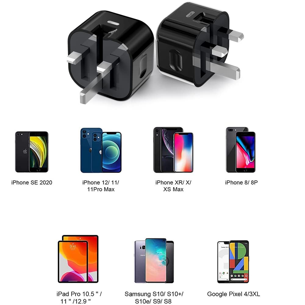 20W USB C Fast Charger Plug for iPhone 16/15/14/13/12 Series - Foldable PD Charging Adapter (Black) | Perfect for Travel, Home & Office Use