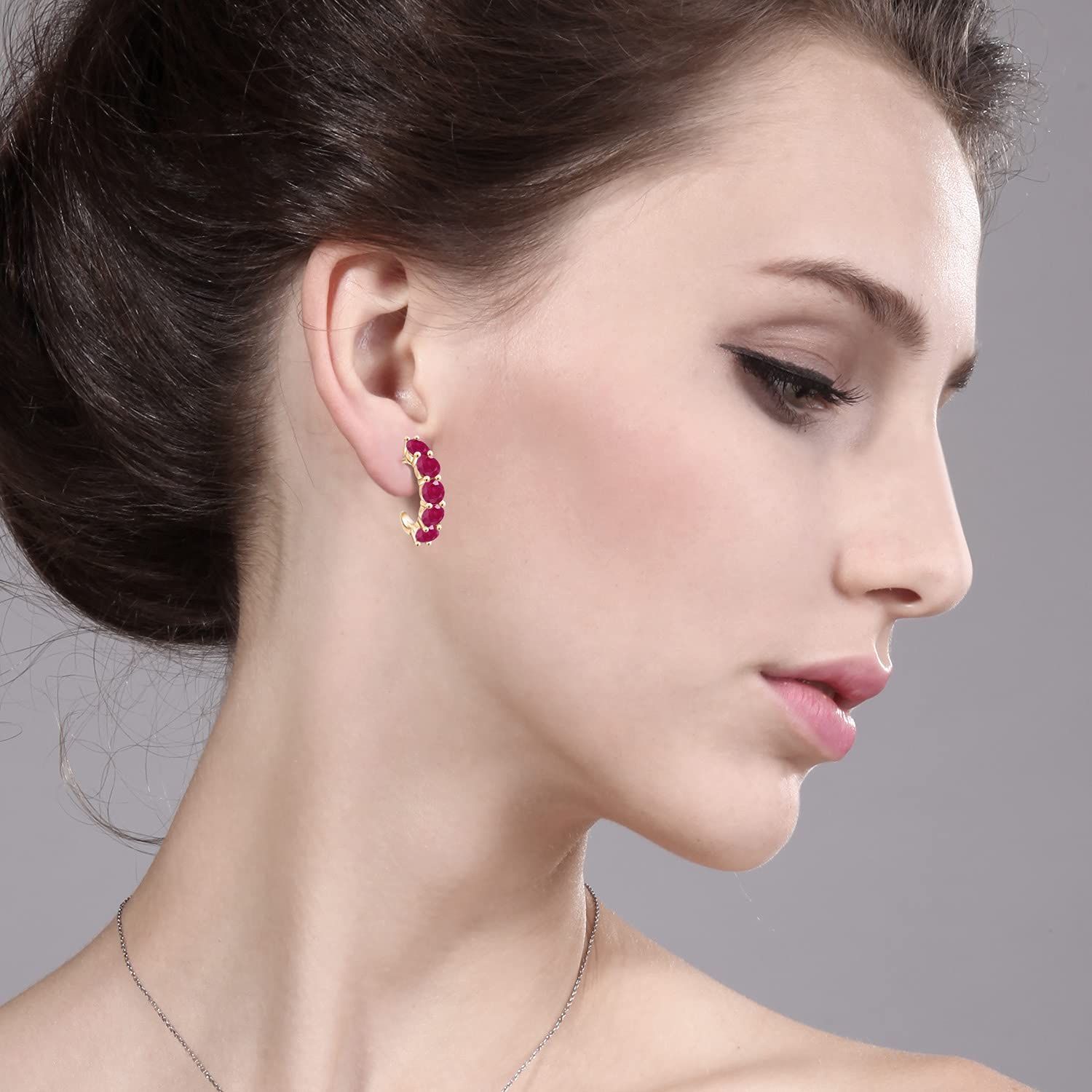 18K Gold Plated Sterling Silver Gemstone Birthstone Open Hoop Earrings for Women | Round 4MM | Dainty Everyday Jewelry Gift for Mom, Wife, Birthday & Anniversary