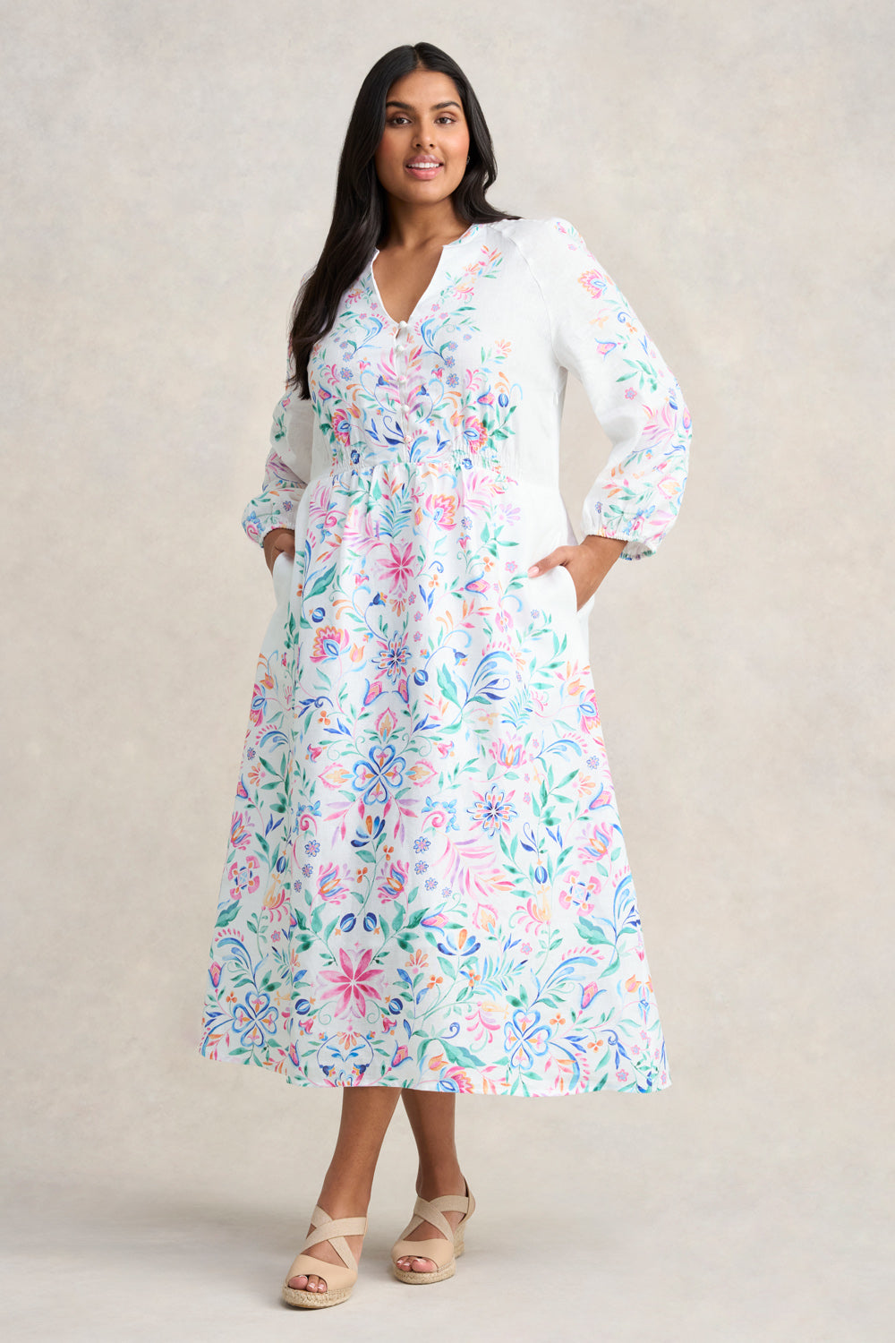 Jeanne Border Print Midi Dress - Floral Summer Dress for Women | Perfect for Beach Vacations, Date Nights & Casual Outings
