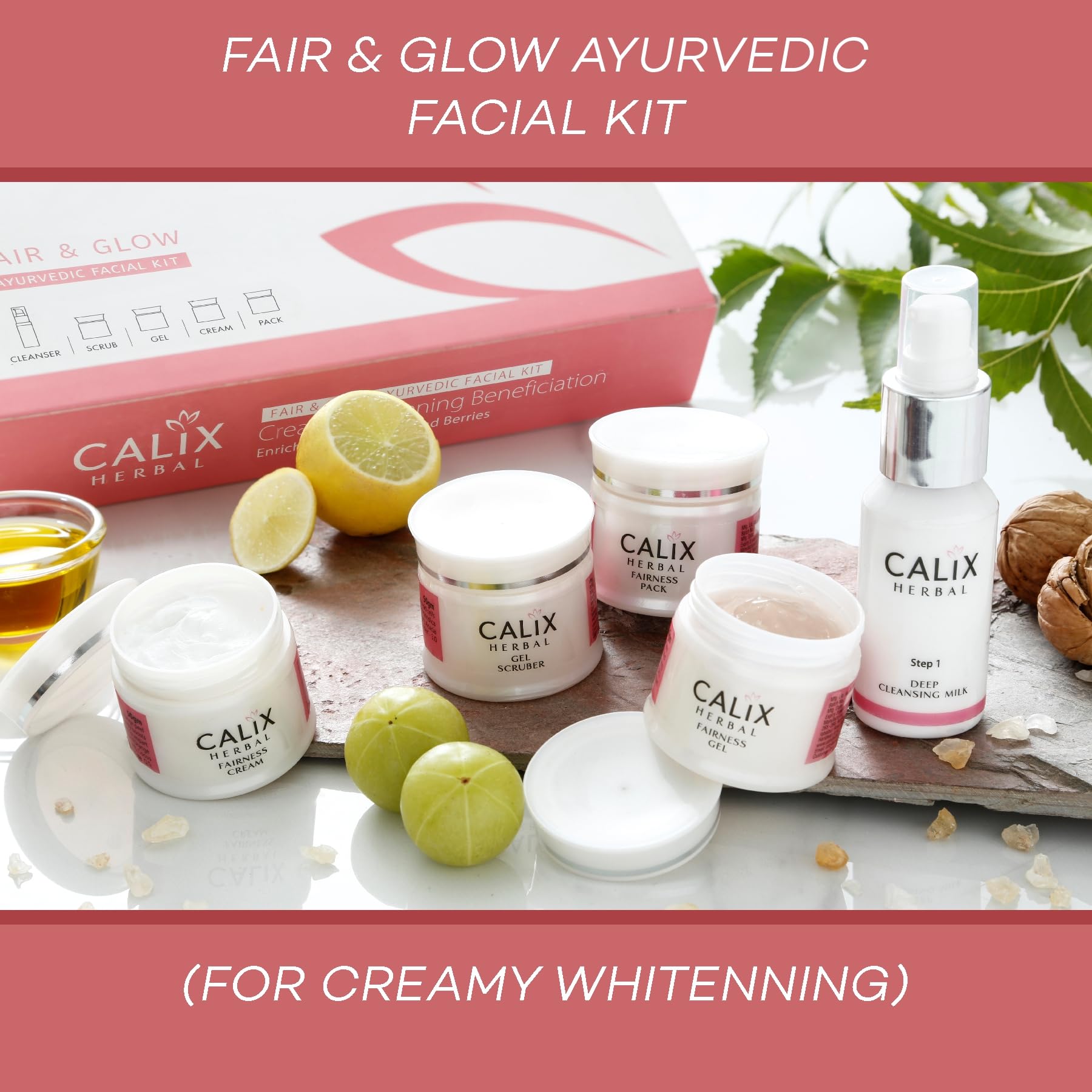 Organic Fair & Glow Ayurvedic Facial Kit for Brightening & Whitening Skin - Natural Herbal Skincare Set for Women & Men (5-Piece, 50g) | Perfect for Daily Glow, Radiance & Even Skin Tone at Home or Travel