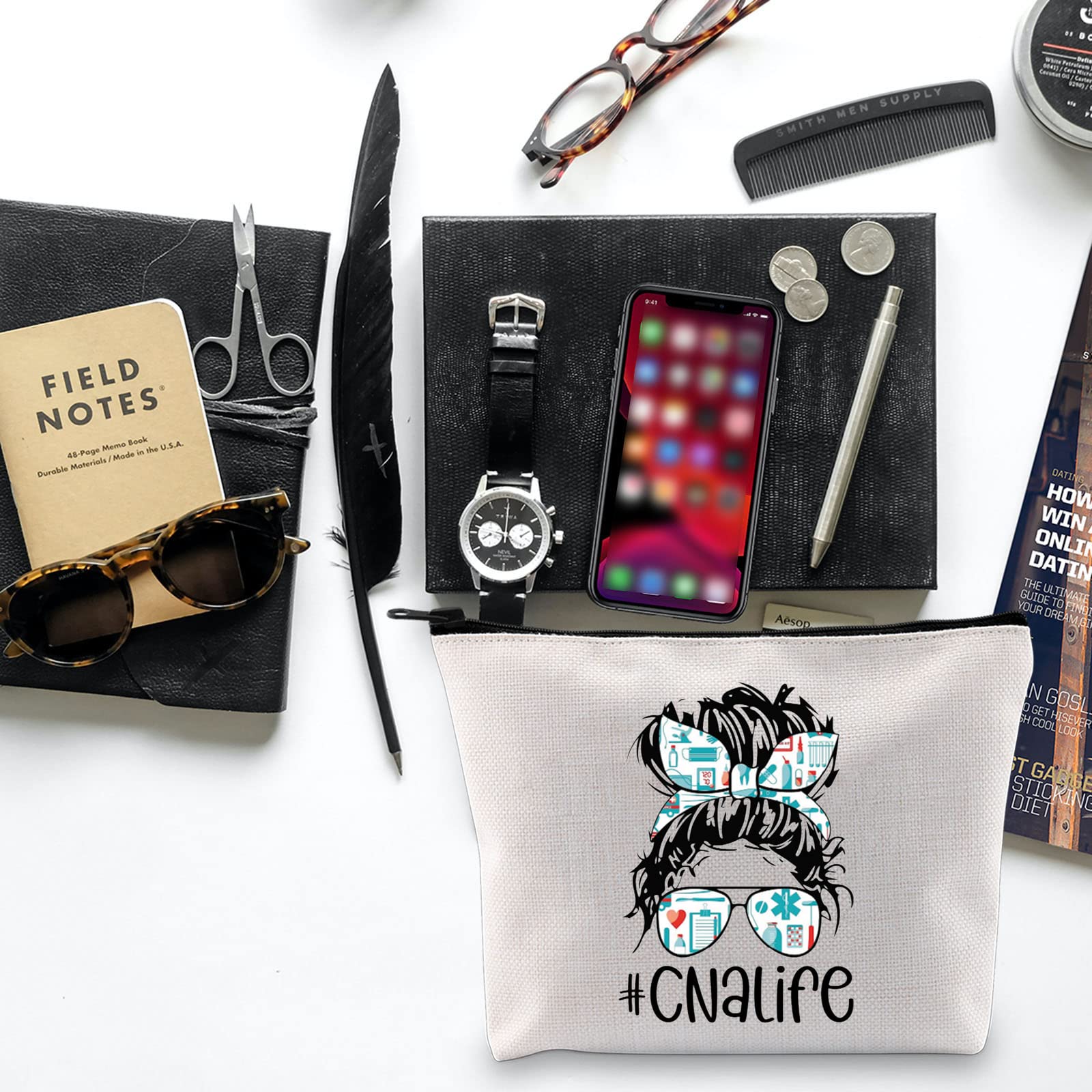 Certified Nursing Assistant Gift - CNA Graduation Zipper Makeup Bag for Nursing School - Off White Cosmetic Pouch - Perfect for CNA Life, Work & Travel Essentials