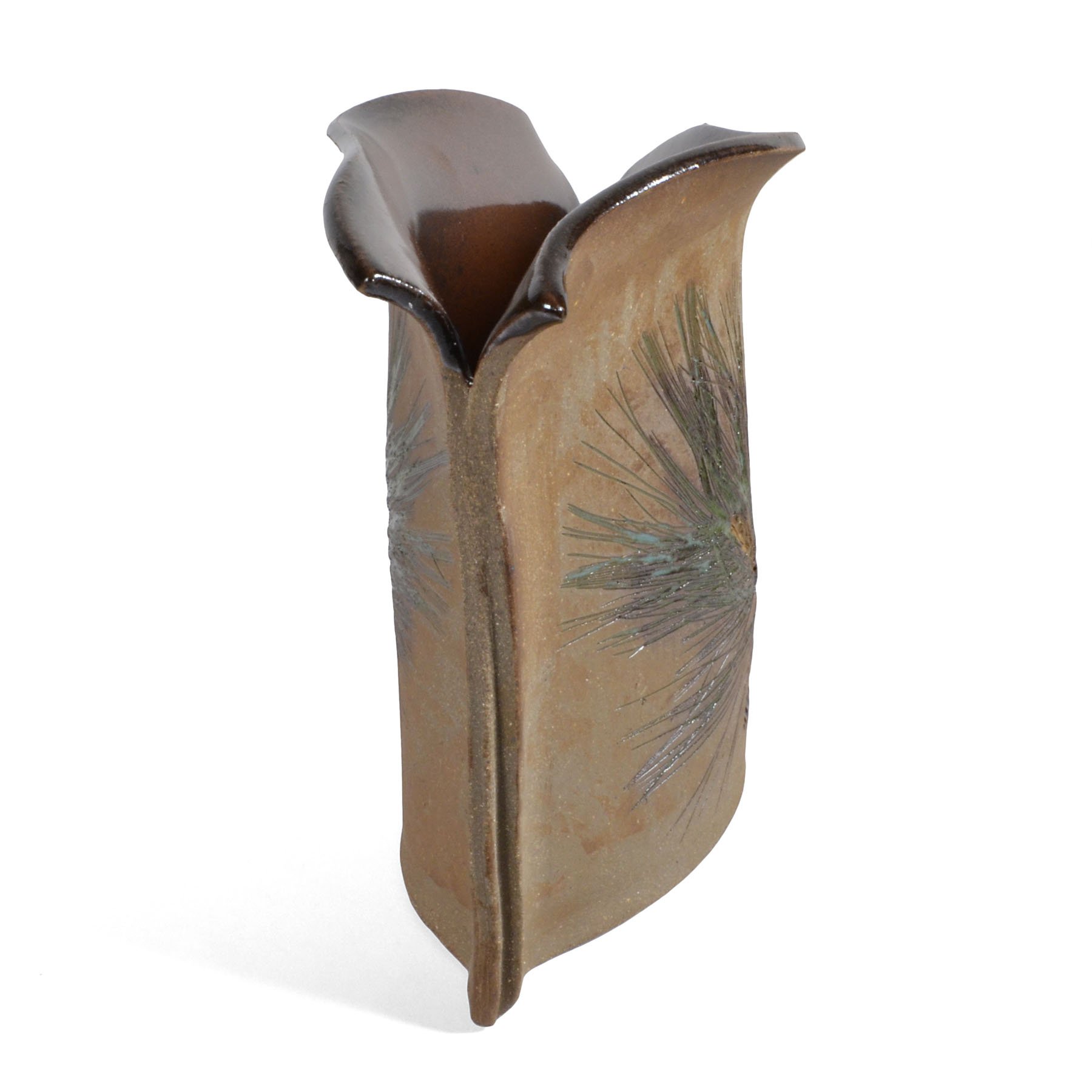Pine Branch Pocket Vase - Small Ceramic Utensil Holder for Kitchen Countertop - Perfect for Organizing Spoons, Forks & Cooking Tools (Natural Wood Grain Design) - Great for Home, Office or Wedding Decor