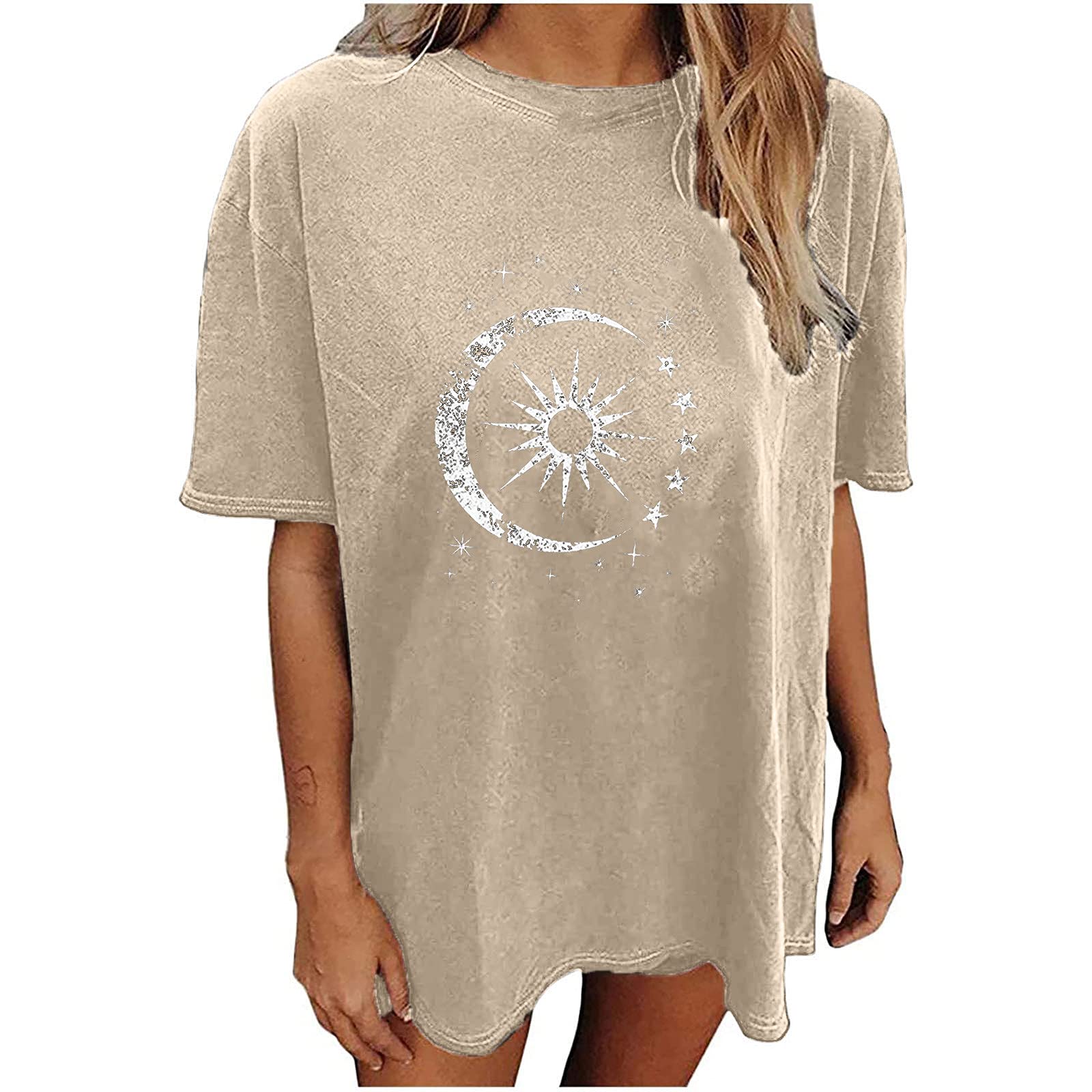 2024 Vintage Sun and Moon Graphic T-Shirts for Women - Fashion Casual Short Sleeve Summer Tops - Perfect for Beach Outings, Music Festivals & Everyday Wear