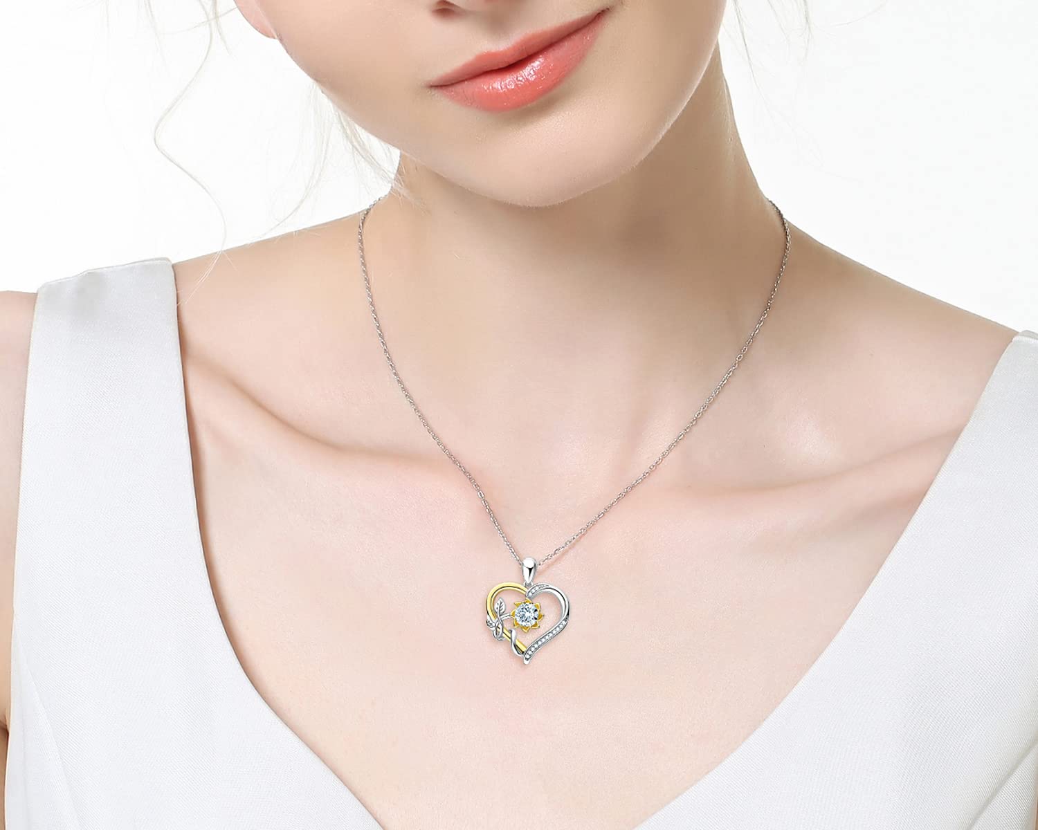 AINUOSHI Sterling Silver Moissanite Sunflower Necklace & Bracelet Set for Women - Elegant Diamond Jewelry Gift for Her, Mom, Wife, Girlfriend | Perfect for Birthdays, Anniversaries, Mother's Day & Special Occasions