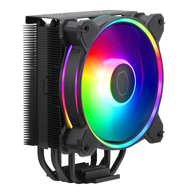 Cooler Master Hyper 212 Halo Black CPU Air Cooler - 120mm PWM Fan, Direct Contact Heat Pipes, RGB Lighting, Compatible with Intel & AMD (LGA 1700/AM5) - Ideal for Gaming PCs & High-Performance Builds